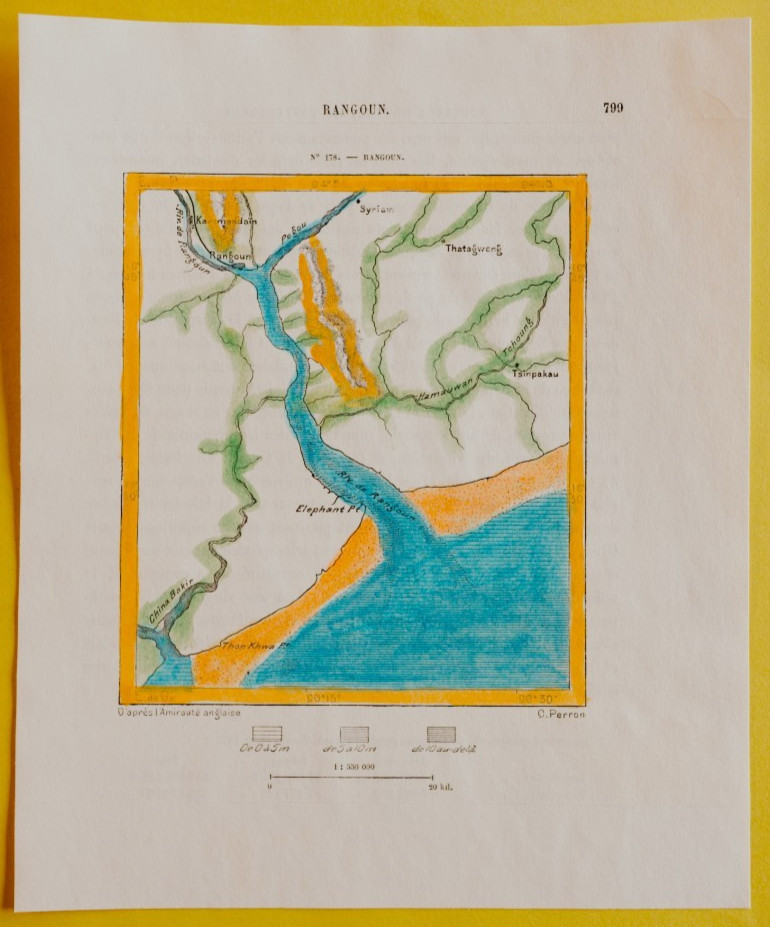 1883 Perron map YANGON / RANGOON, MYANMAR / BURMA, #178