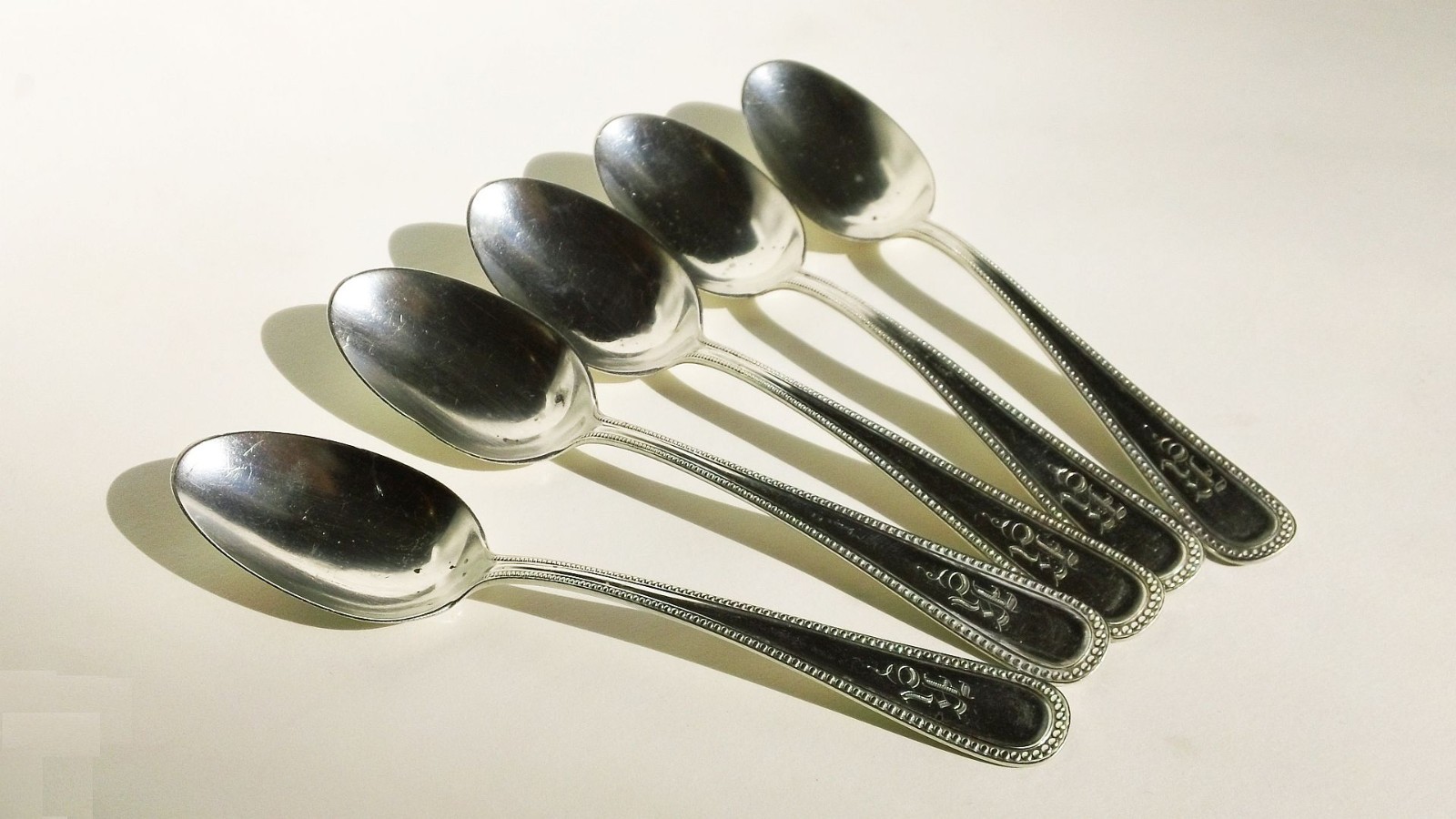 Set Of 5 Antique 1917 Frank W Smith Bead Solid Sterling Silver Tea Spoons – 104g