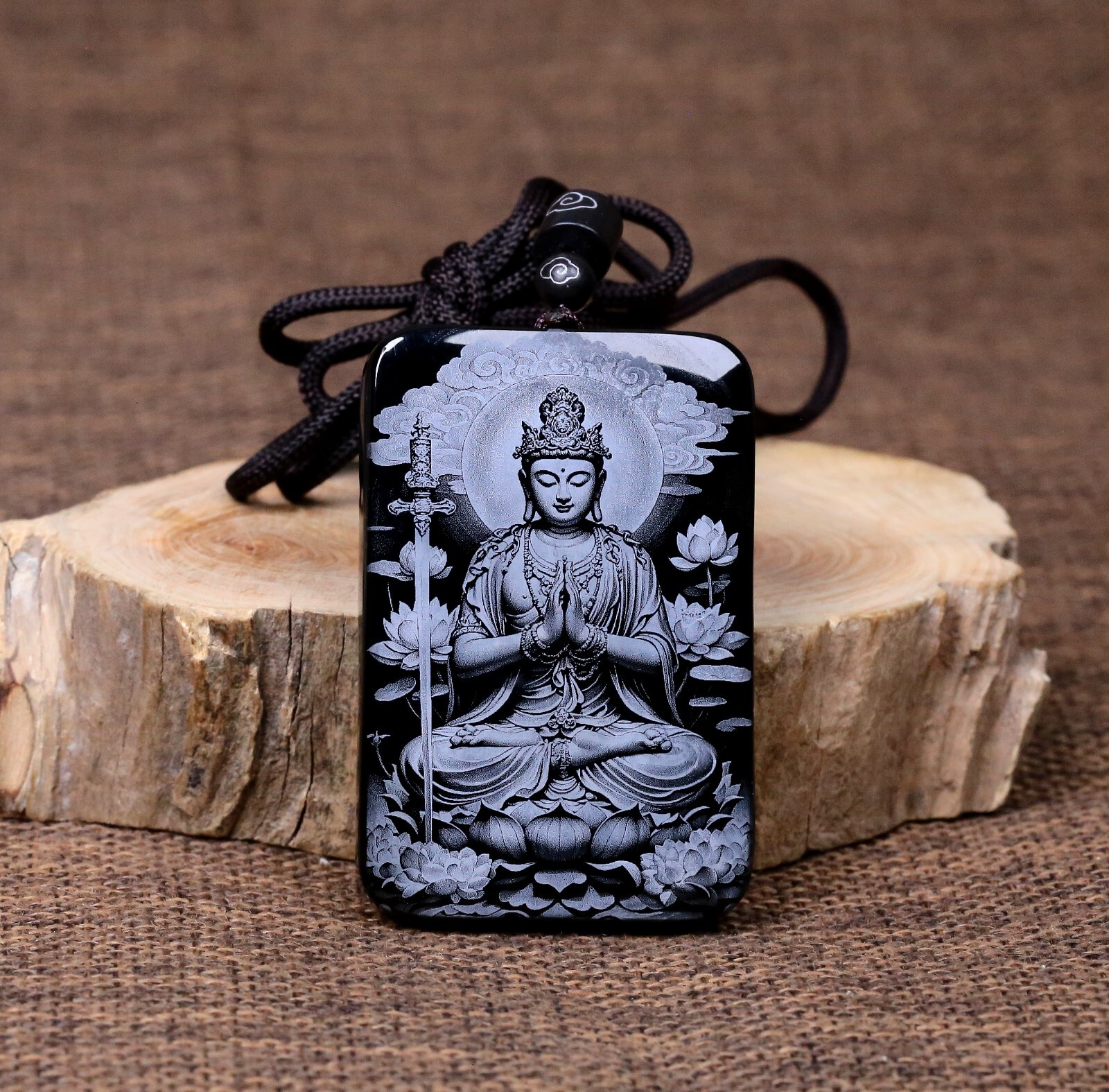 70G Certified 100% Natural Hetian Jade Pendants~Guanyin 和田墨玉,浅浮雕坐莲观音,实物非常漂亮！