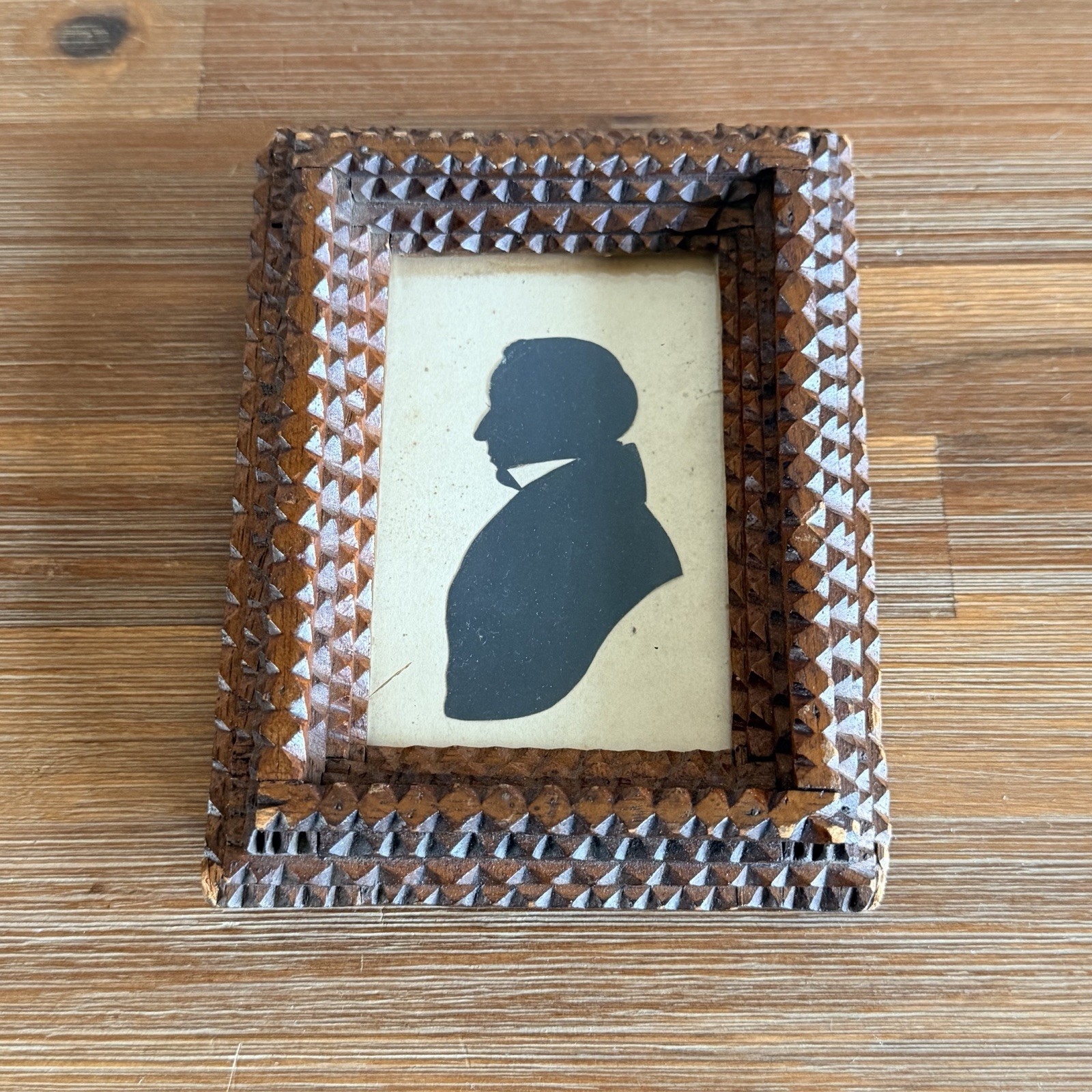 Antique Identified Boston Cut Silhouette Portrait 19th Century Tramp Art Frame