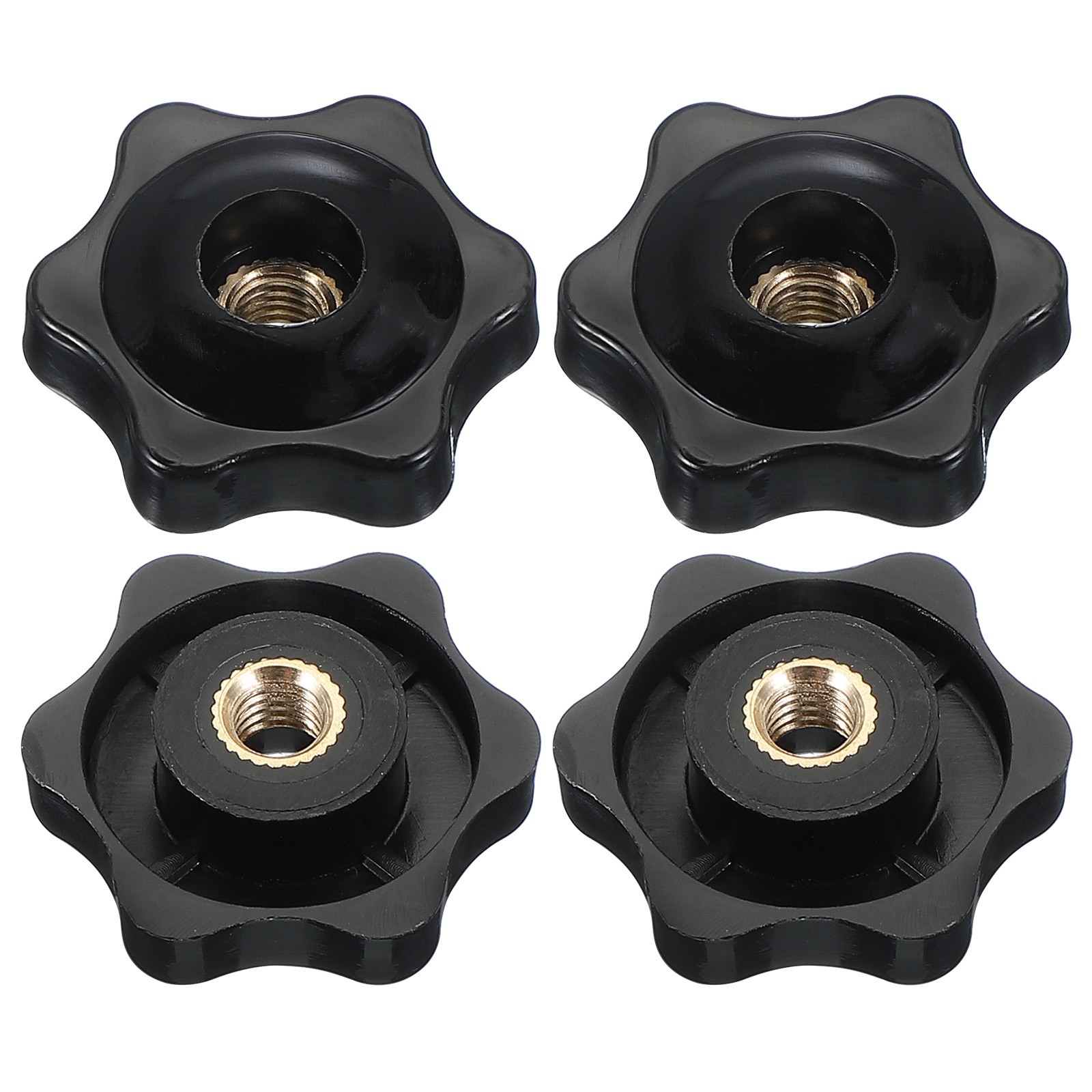 M6 x 32mm Through Hole Knob Nut Screw 4 Pcs Brass Female Thread Knob Black