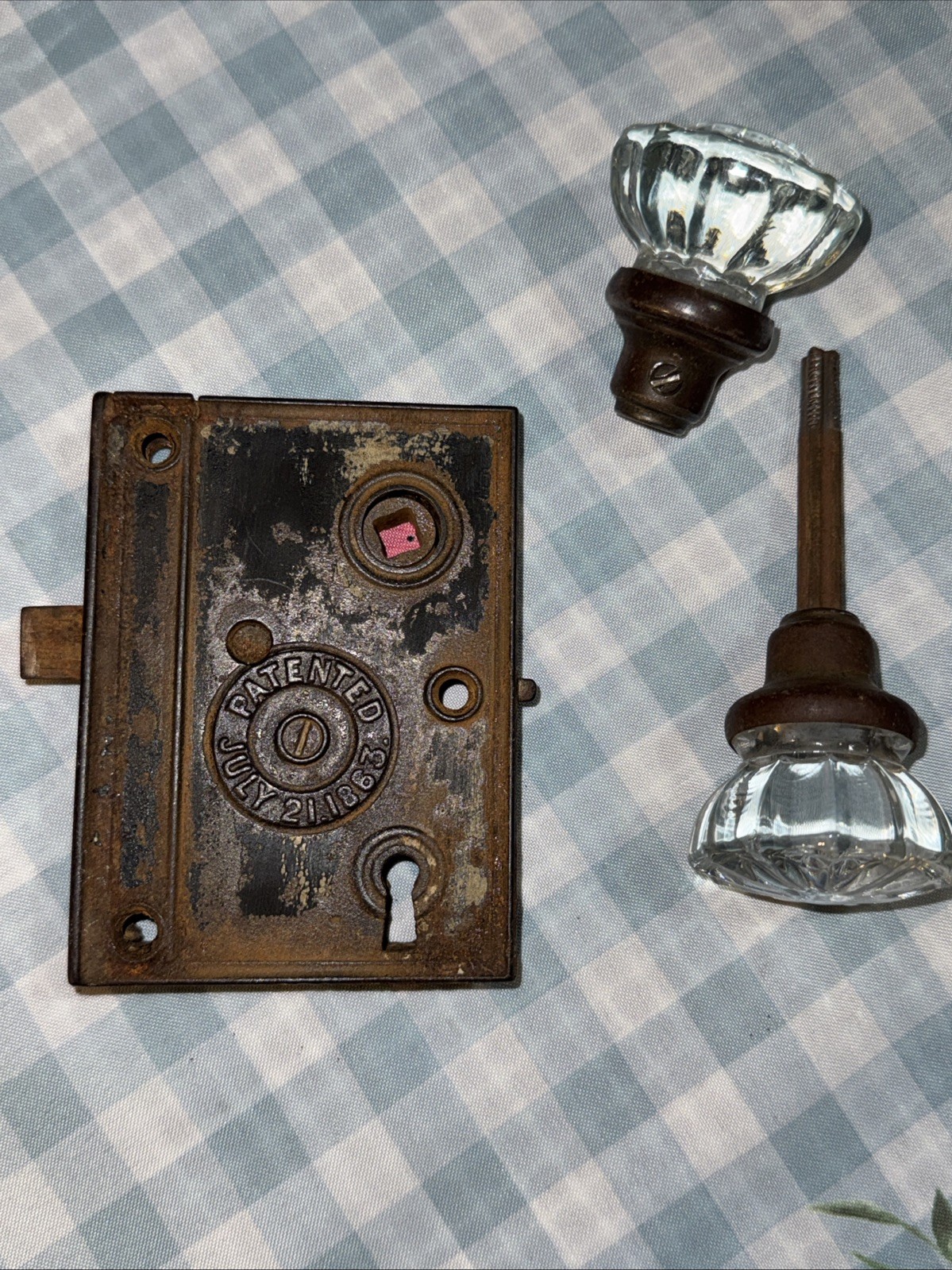 Vintage July 1863 Door Lock From Gettysburg, Pennsylvania, With Glass Door Knobs