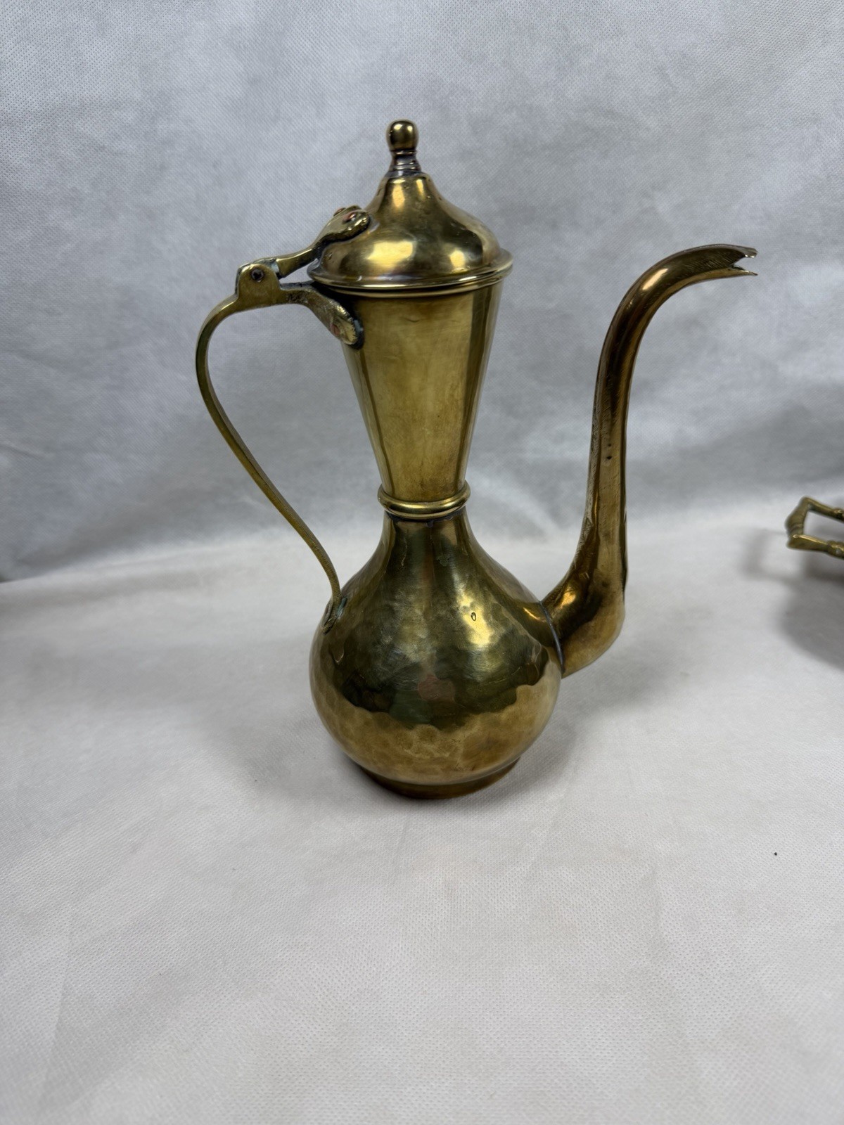 Vintage Hammered Brass Middle Eastern Coffee Set with Pot, Creamer, and Tray