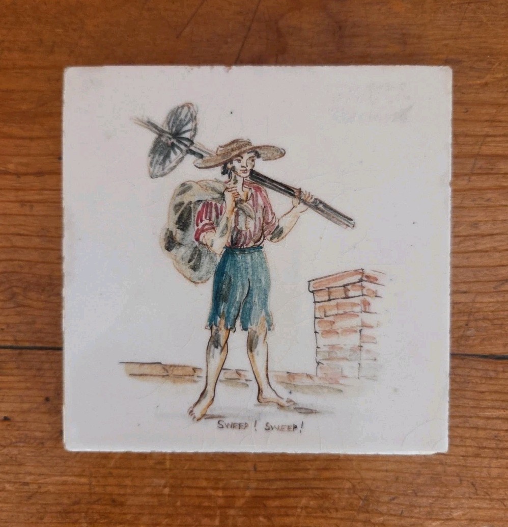 Vintage Packard & Ord Hand-Painted Tile “Sweep! Sweep!” Thynne England 4″ x 4″