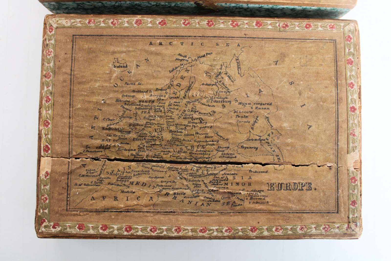 RARE Early / Mid-19th Century Lithograph Geography Map Child’s Toy Blocks w/ Box