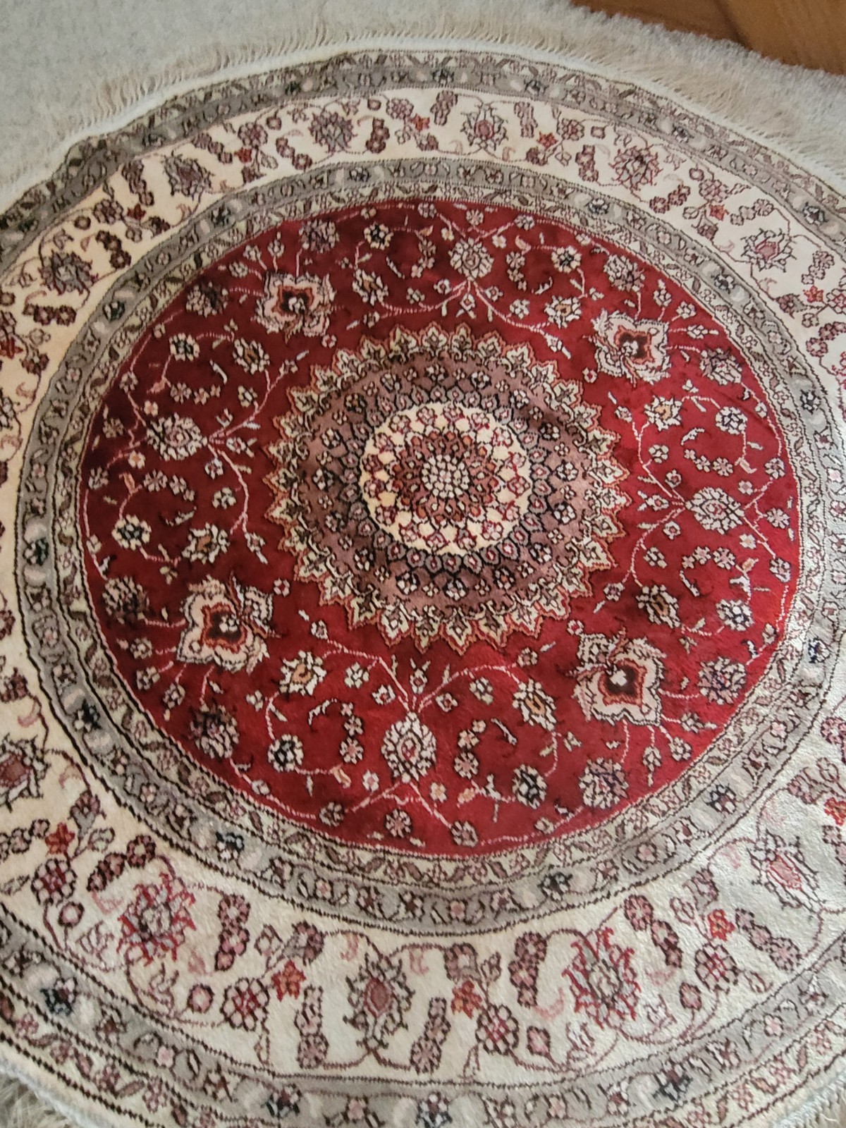 Table Rug Silk & Wool Antique Handmade Short Pile