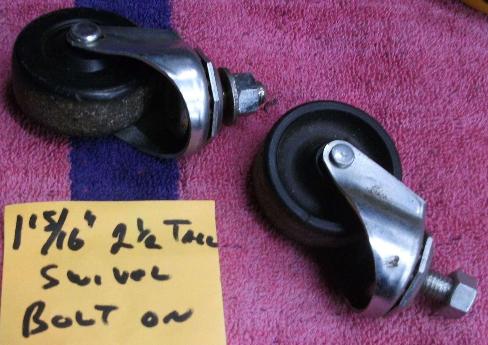 Two used 1-15/16″ swivel caster wheels 2-1/2″ tall ball bearings swivel bolt on