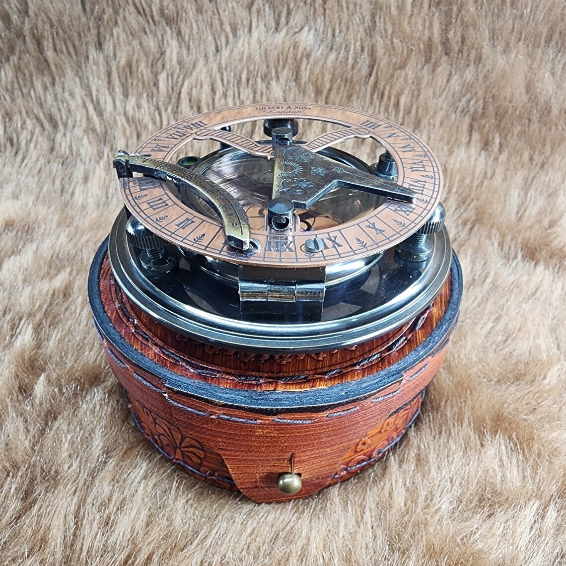Antique Brass & Copper Sundial Compass, Sundial Clock in Box Gifts Sun Clock