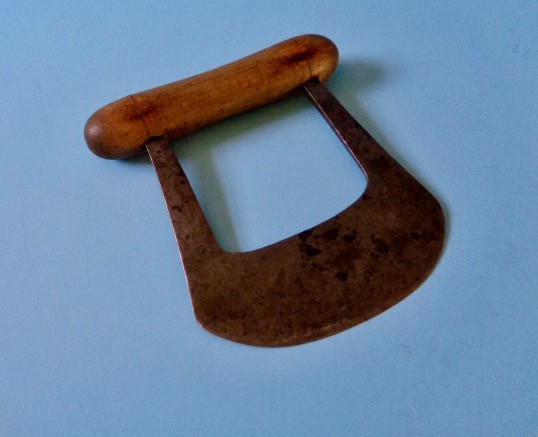 ANTIQUE PRIMITIVE HAND FORGED METAL & WOOD CHOPPER FOOD HERB KITCHEN TOOL AAFA