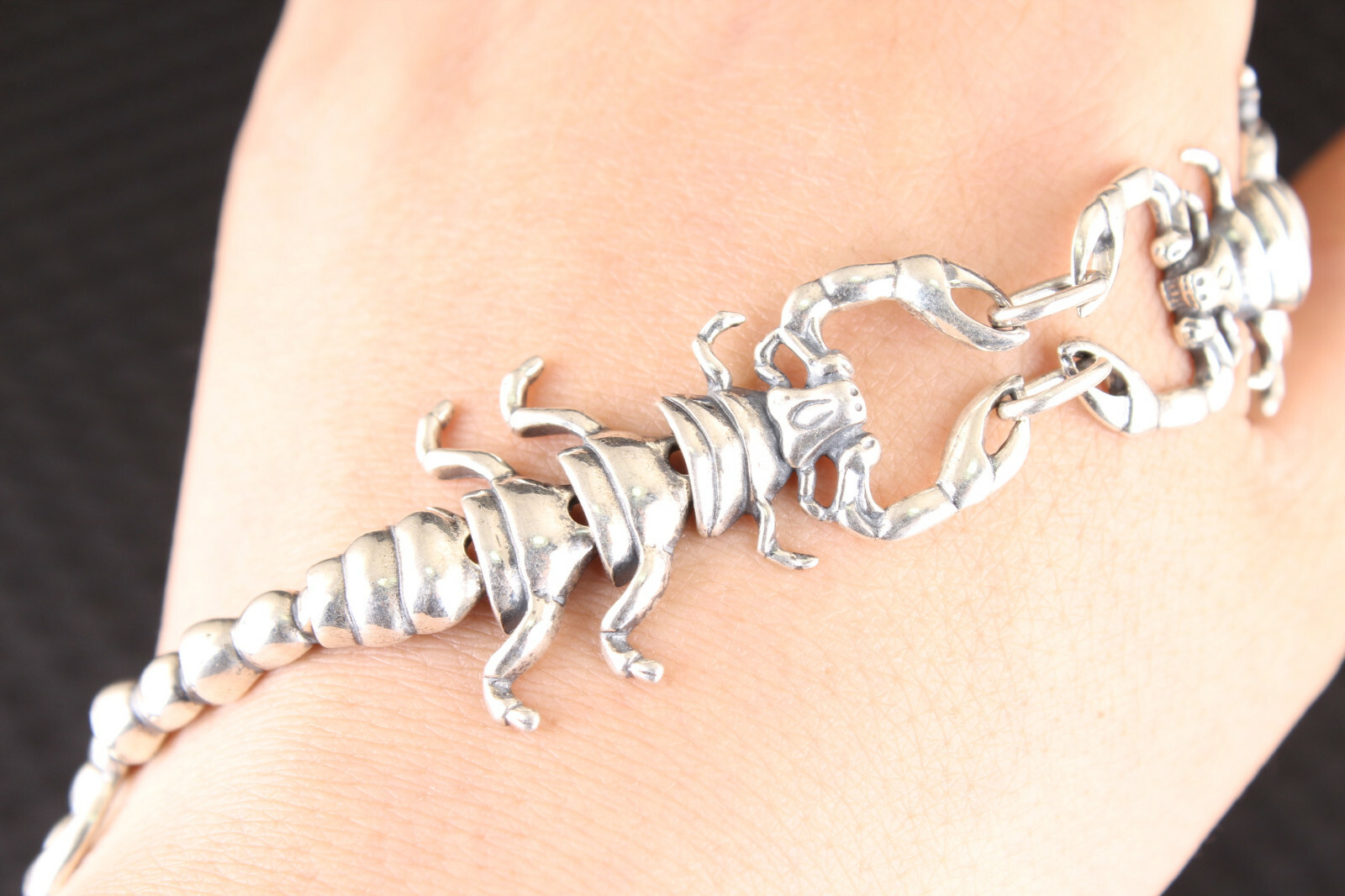 Unique Chinese S925 Silver Solid Scorpion Statue Bracelet Collectable