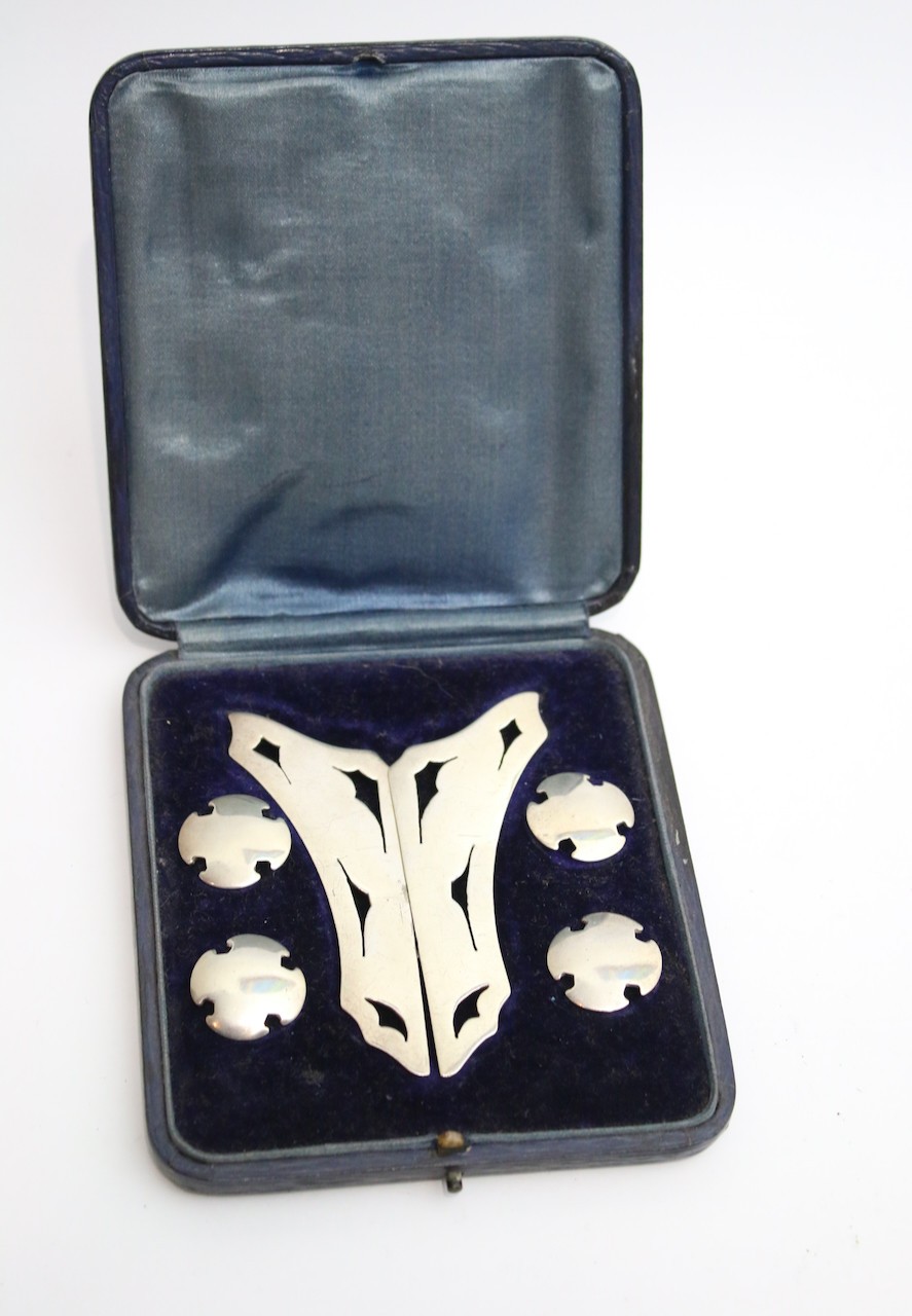 Antique sterling solid silver art noveau buckle & button set Goldsmiths 1907