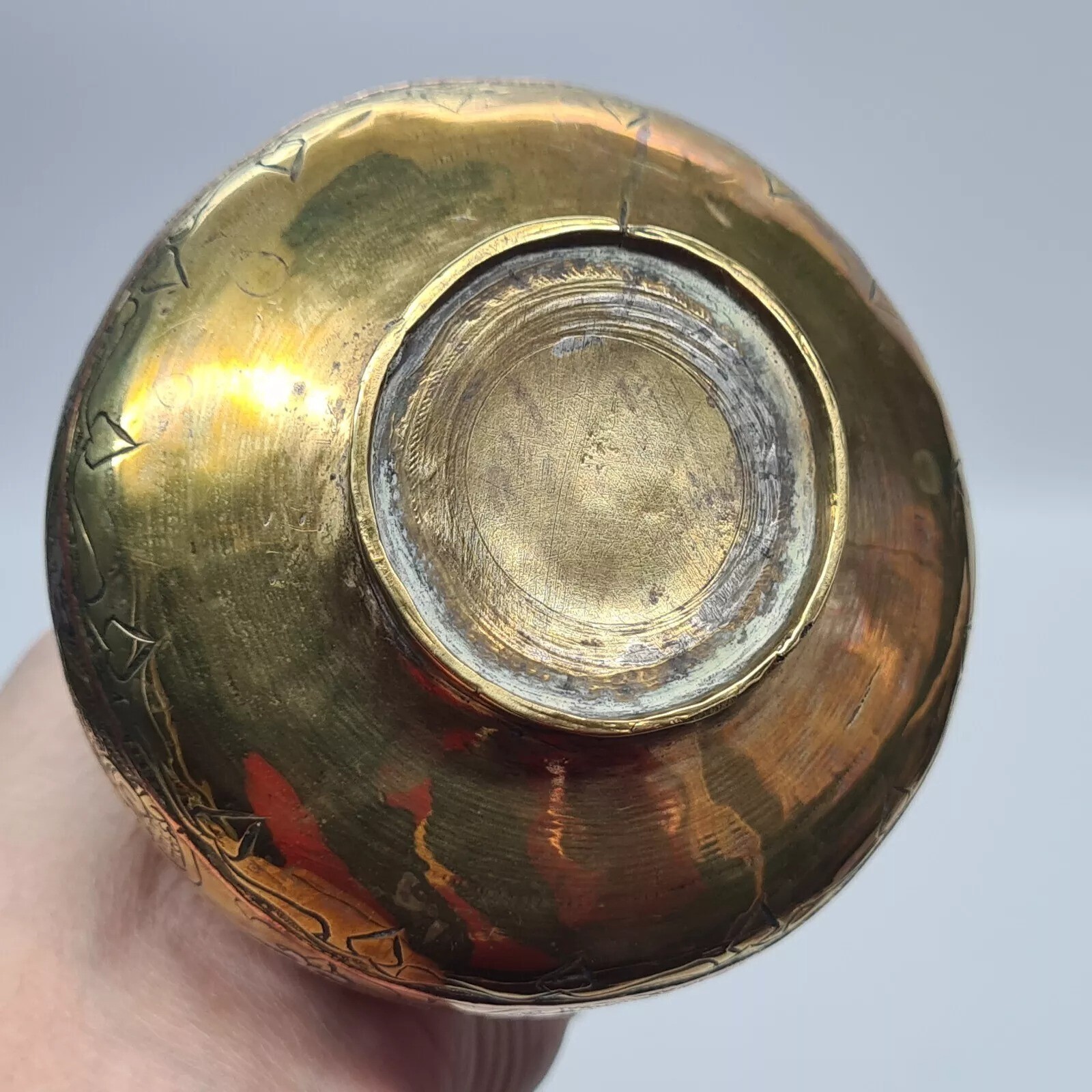 Antique Moorish Brass Decorative Vase Silver and Copper Inlaid