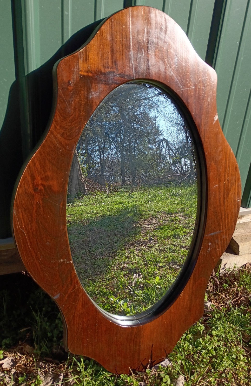 VtgWallMirrorWalnutOvalOrnateFrenchProvincialRetroCottageGrannyClassicMCM70sLG