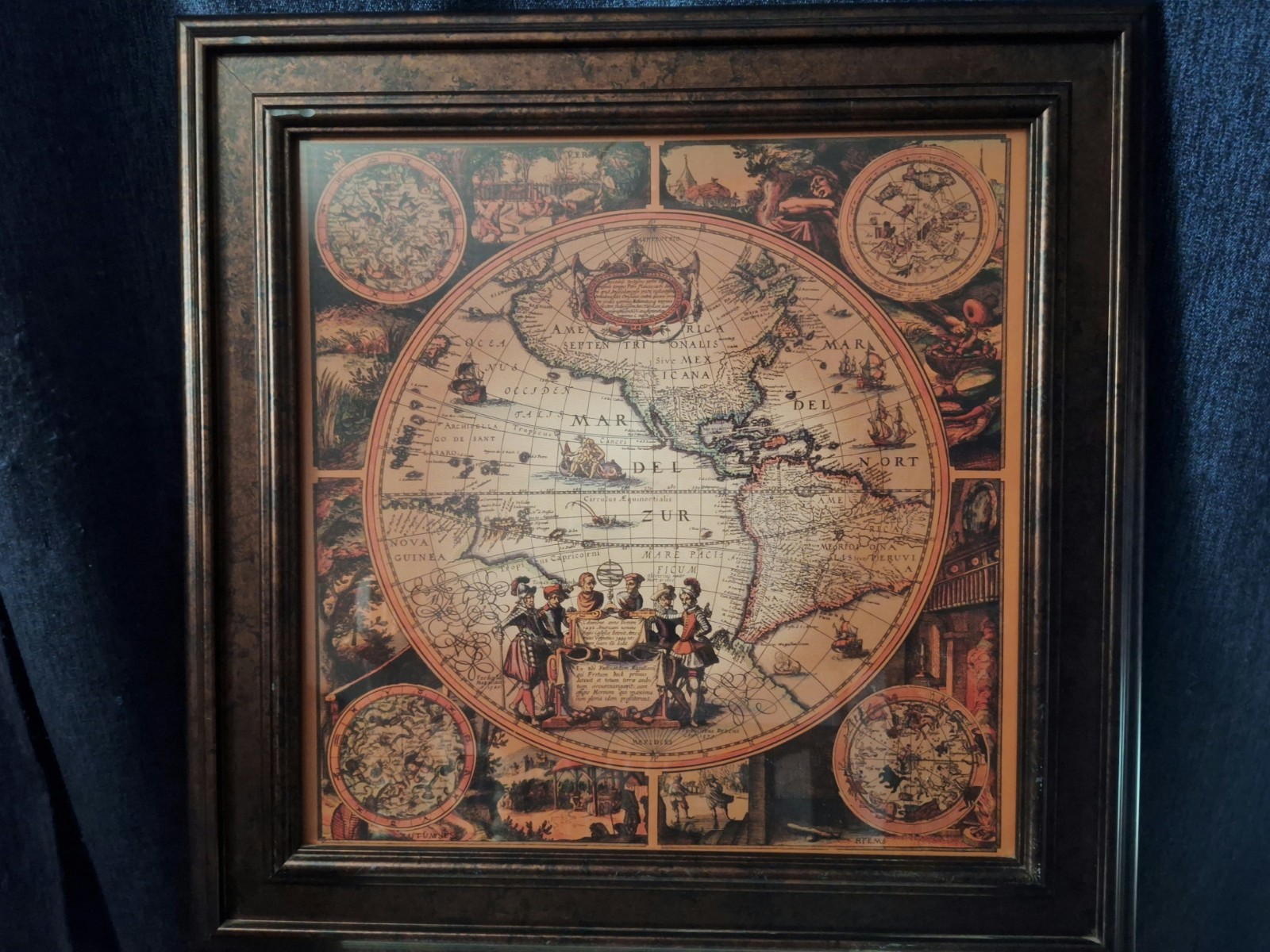 17th Century World Map Framed Wall Art 24in West Hemisphere Magna Carta Mundi