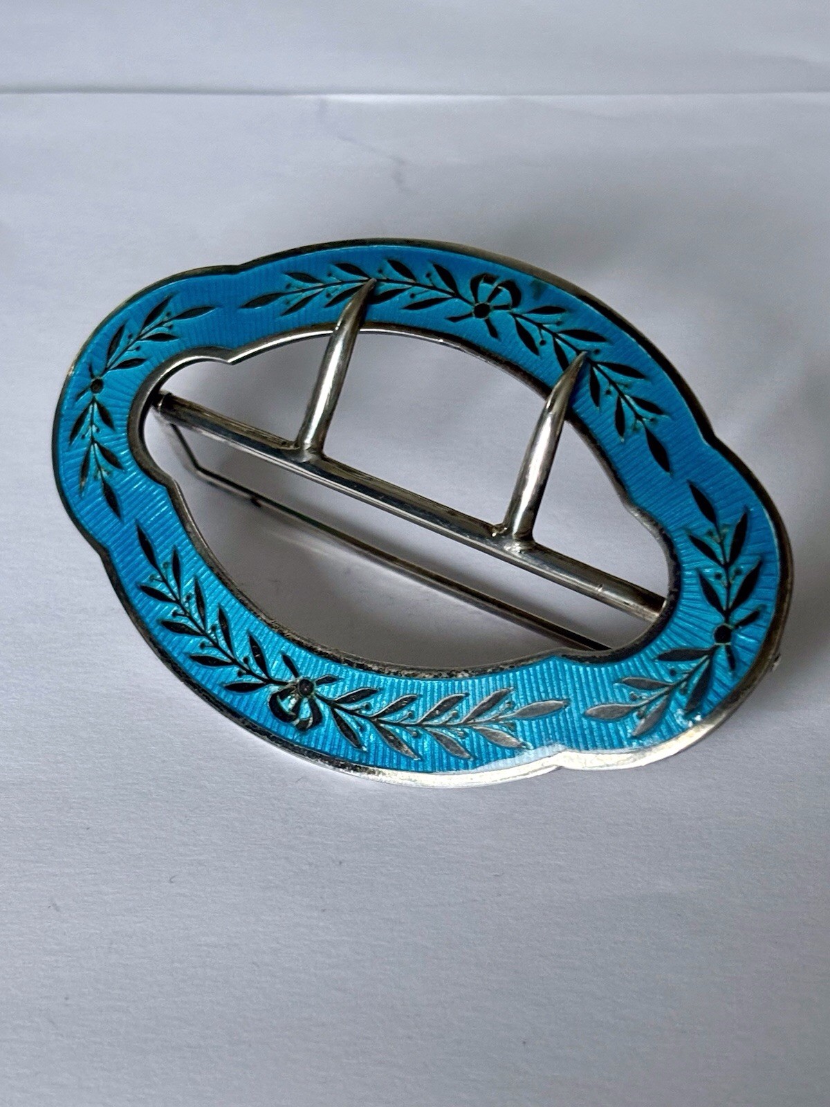 Antique Edwardian Silver & Enamel Belt Buckle Henry Matthews Birmingham 1908