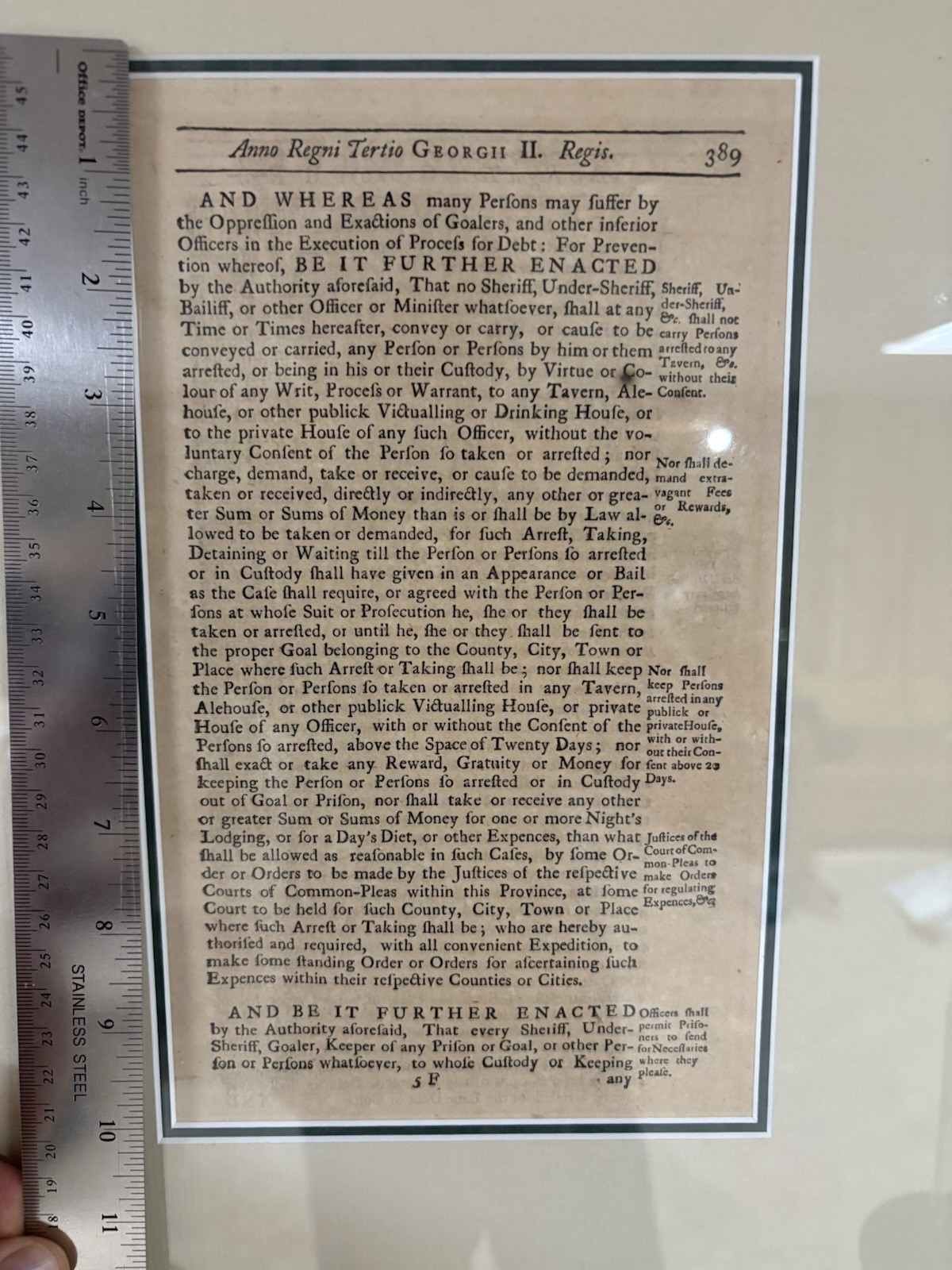 Original 1742 Benjamin Franklin printed page with supporting documentation