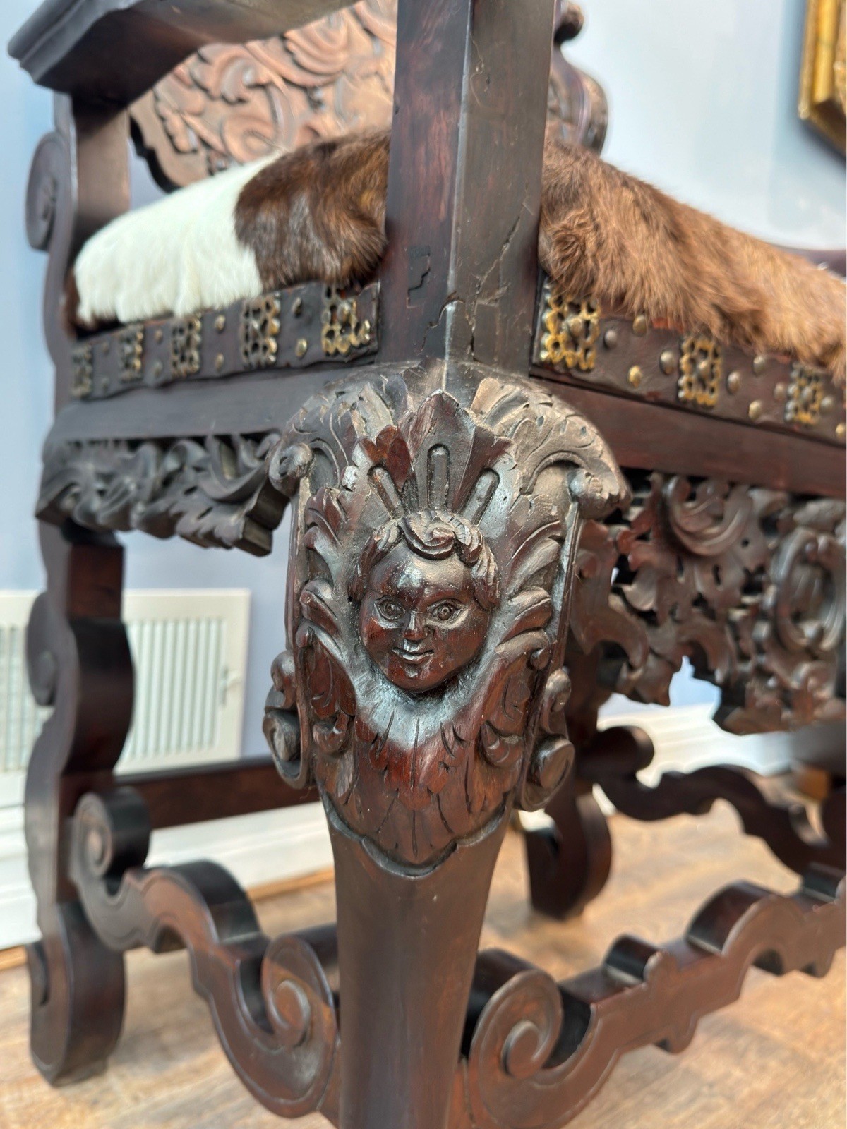 Antique Renaissance Revival Carved Mahogany Hall Chair