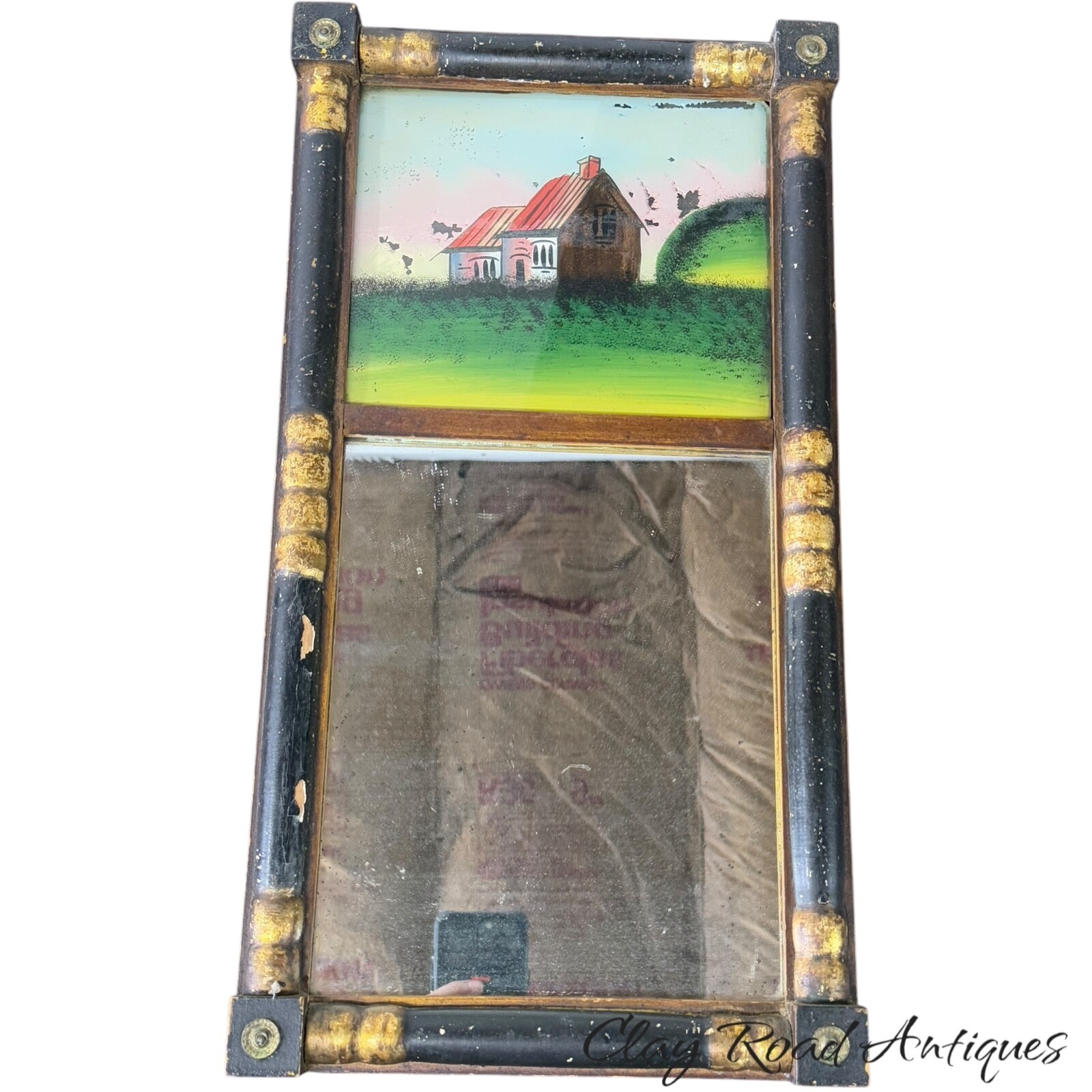 antique federal period folk art primitive reverse painted mirror 1810 original
