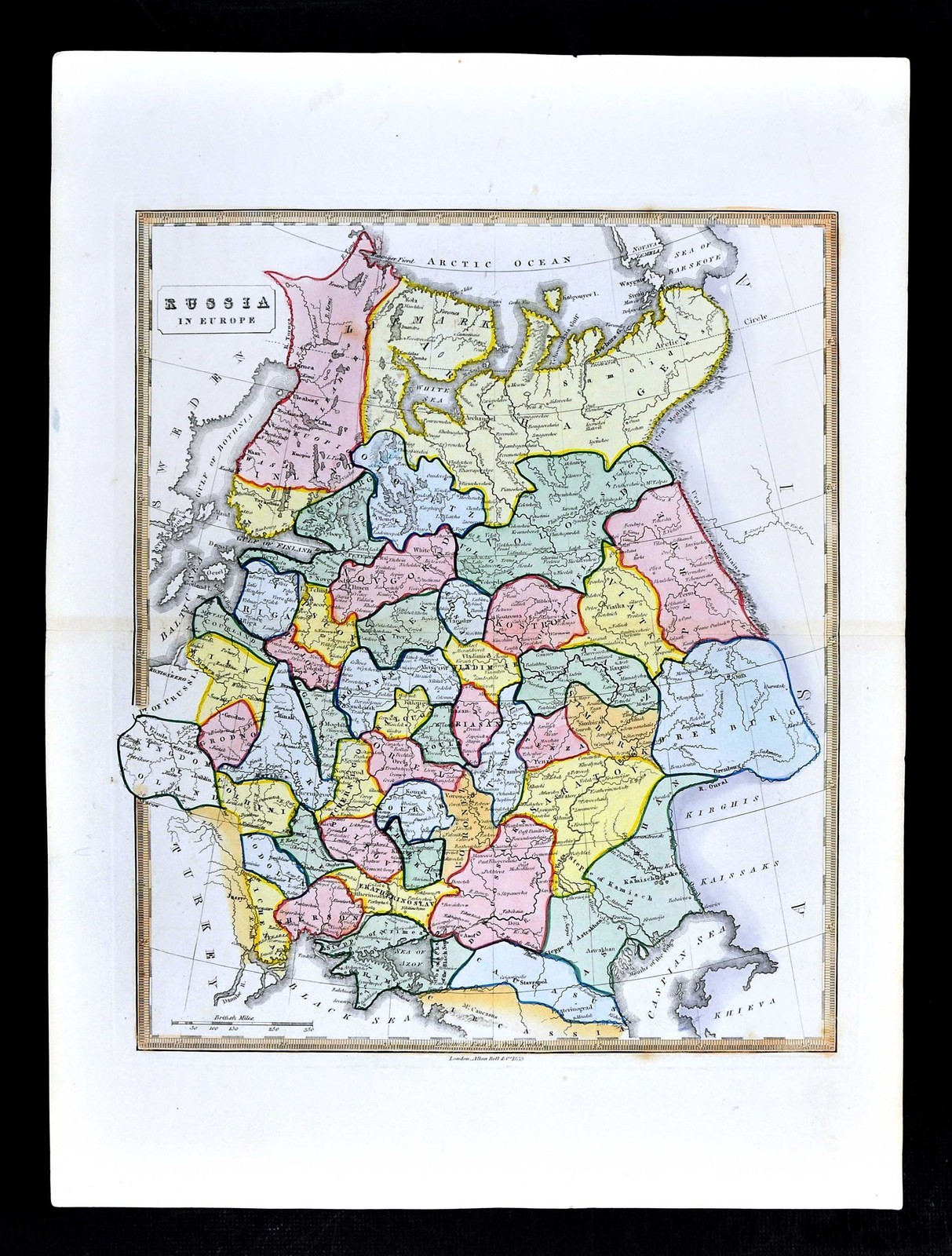 1839 Allan Bell Atlas Map – Russia in Europe – Moscow St. Petersburg Finland