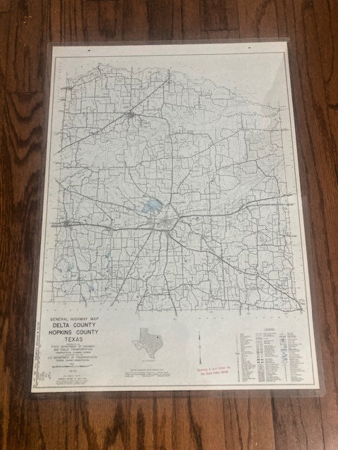 Vintage 1970 General Highway Map Delta Hopkins County Texas TX Wall Art