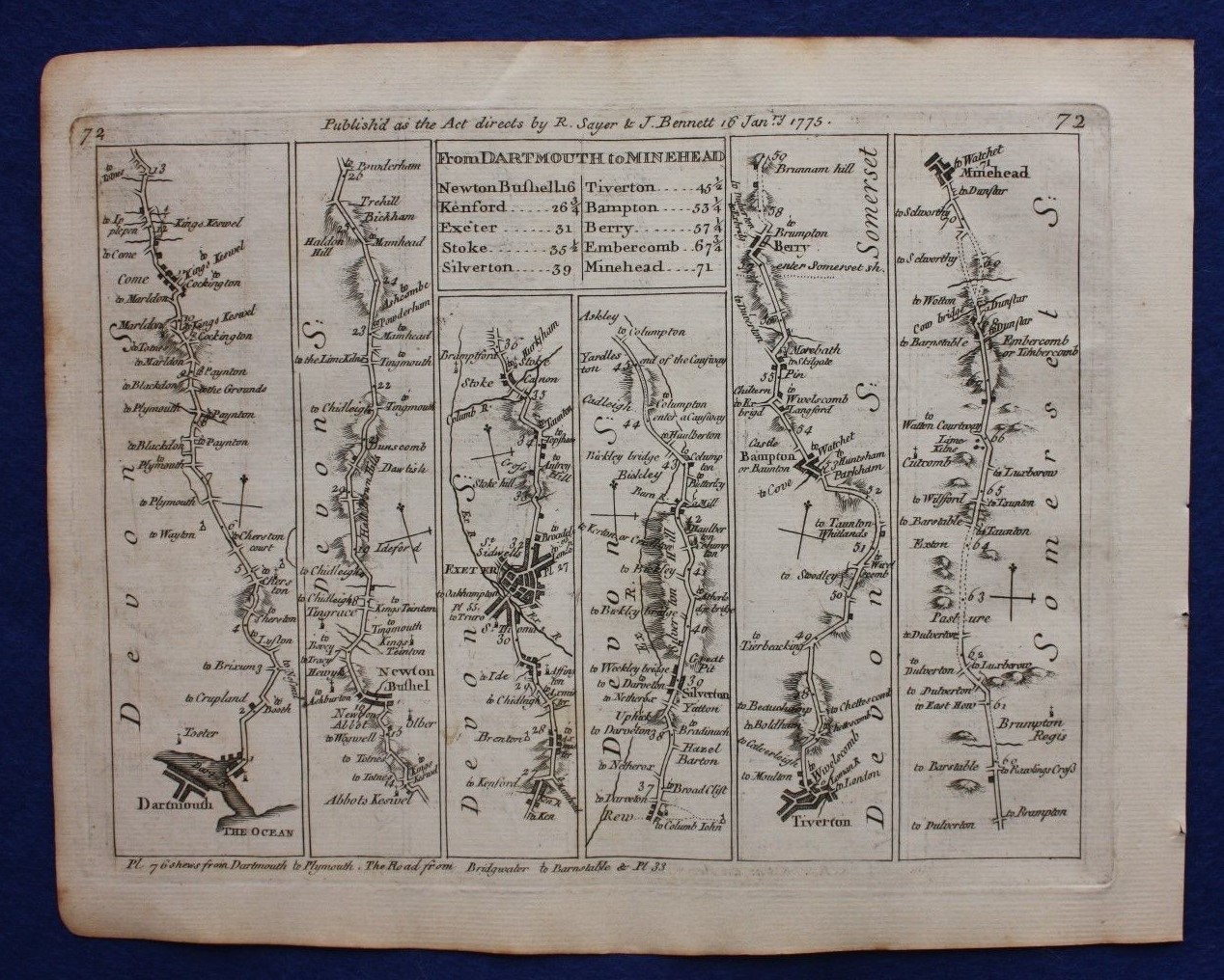 Original antique map DEVON, EXETER, SOMERSET, WALES, CARDIFF, Jefferys 1775