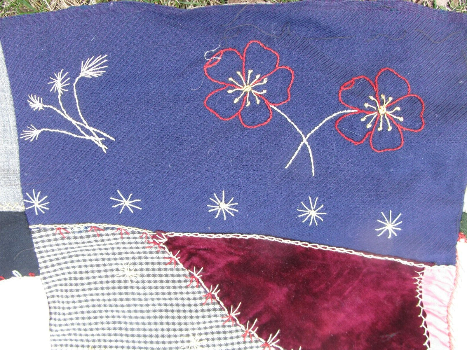 THE BEST 1890 Antique Handmade Patchwork & Embroidered CRAZY Quilt, w/INITIALS