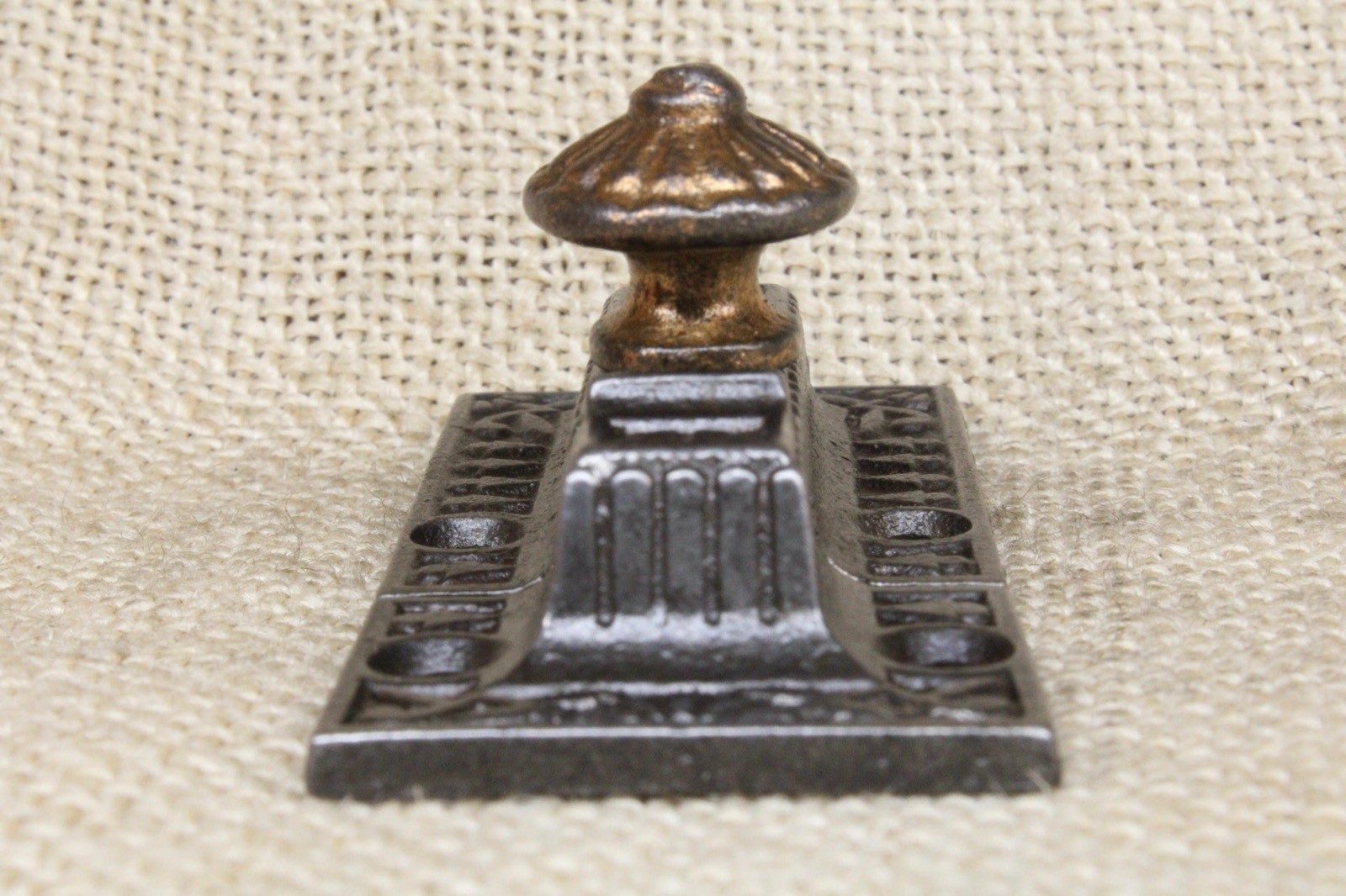 Old Cabinet Latch Catch Cast Iron Brass color Sunrise Knob Windsor Vine Scroll
