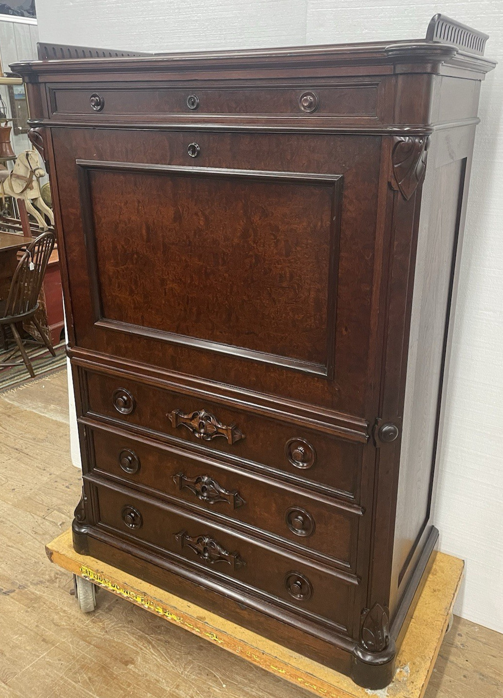 Antique 1860 Biedermeier Drop Front Secretary Abattent Desk Handmade Walnut