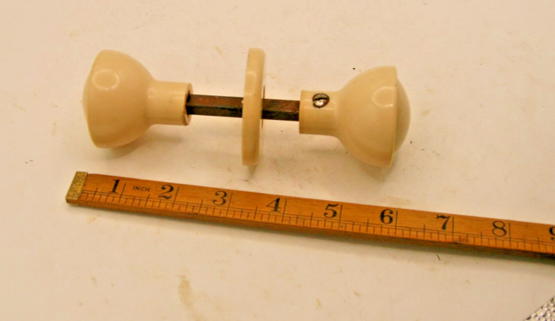 1 Pair of White Vintage Bakelite Door Knobs – Art Deco Round Handles