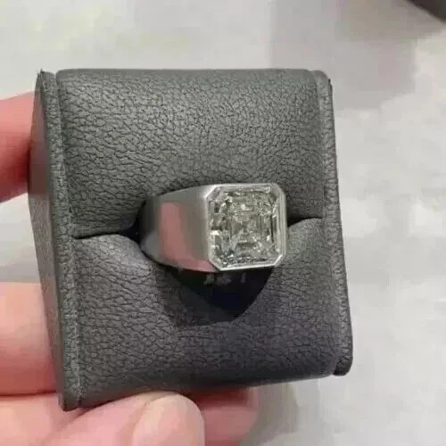 3Ct Asscher Cut Lab Created Diamond Men’s Solitaire Ring 14K White Gold Plated