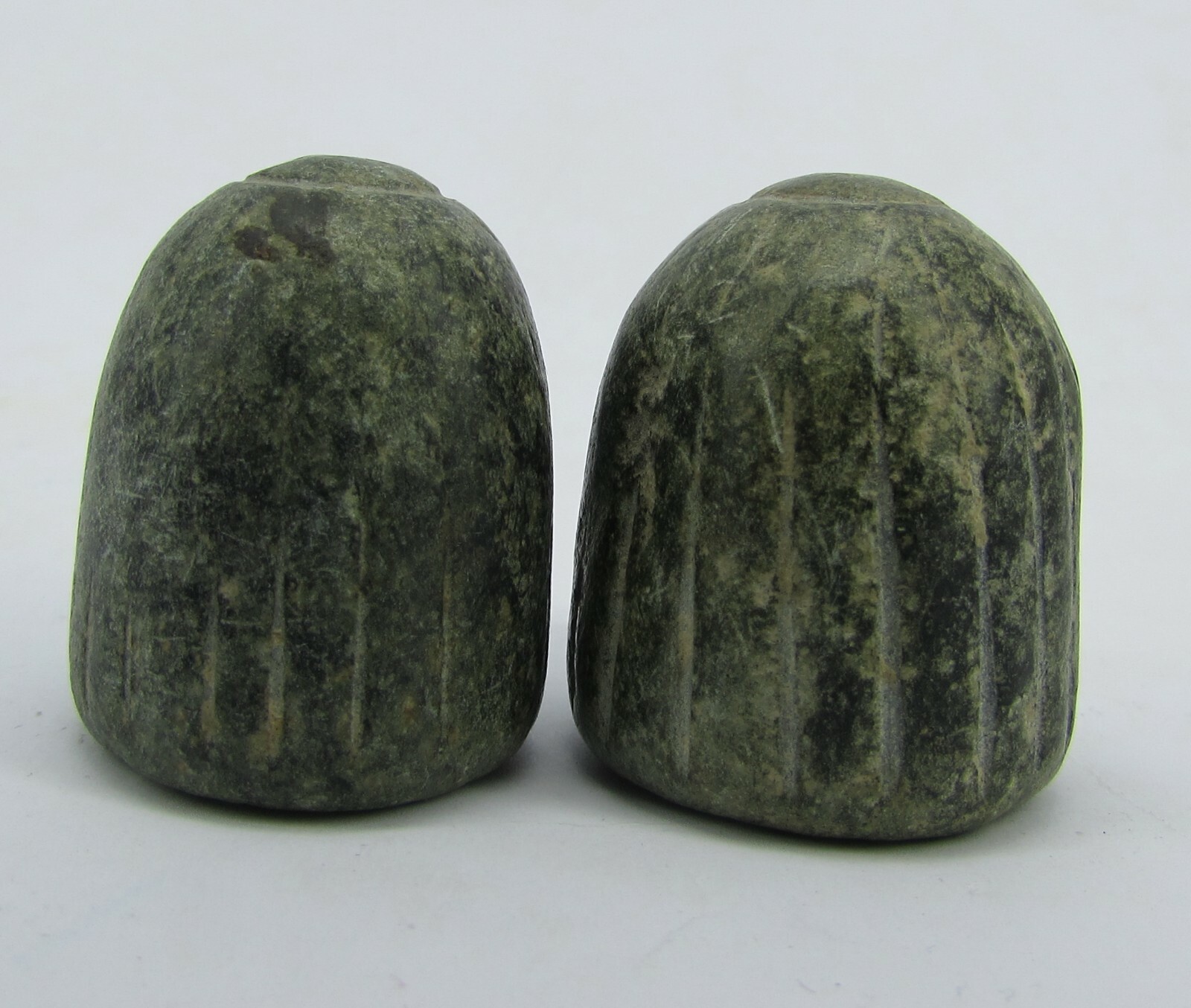 Ancient 2 chess man in green and black stone from Afghanistan