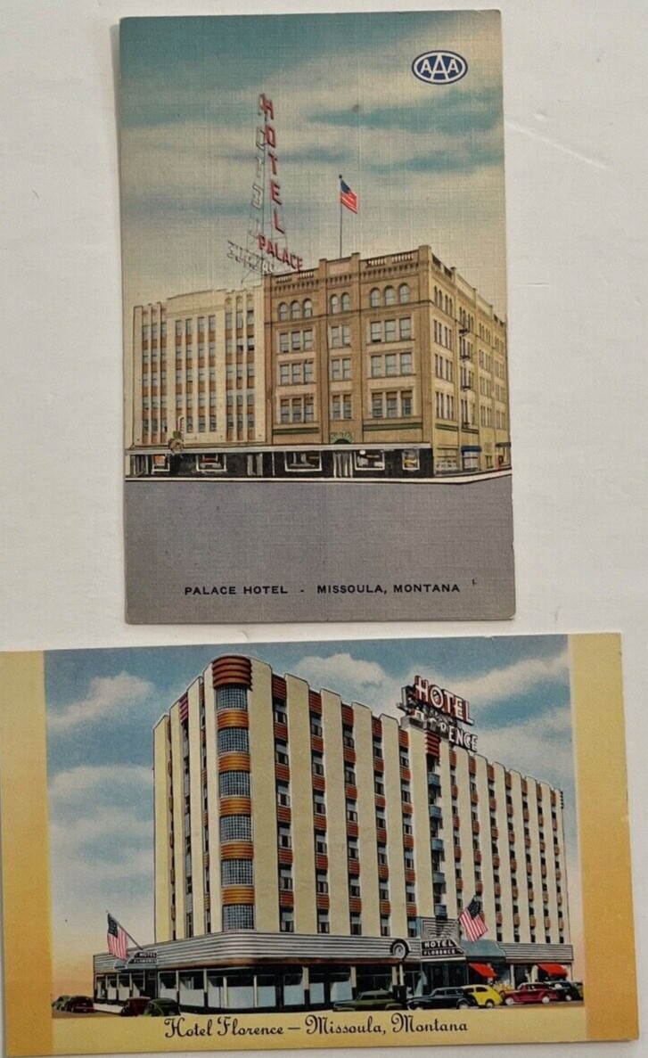 2-MISSOULA, MONTANA HOTEL POSTCARDS Palace Hotel, Florence Hotel, Standard Size