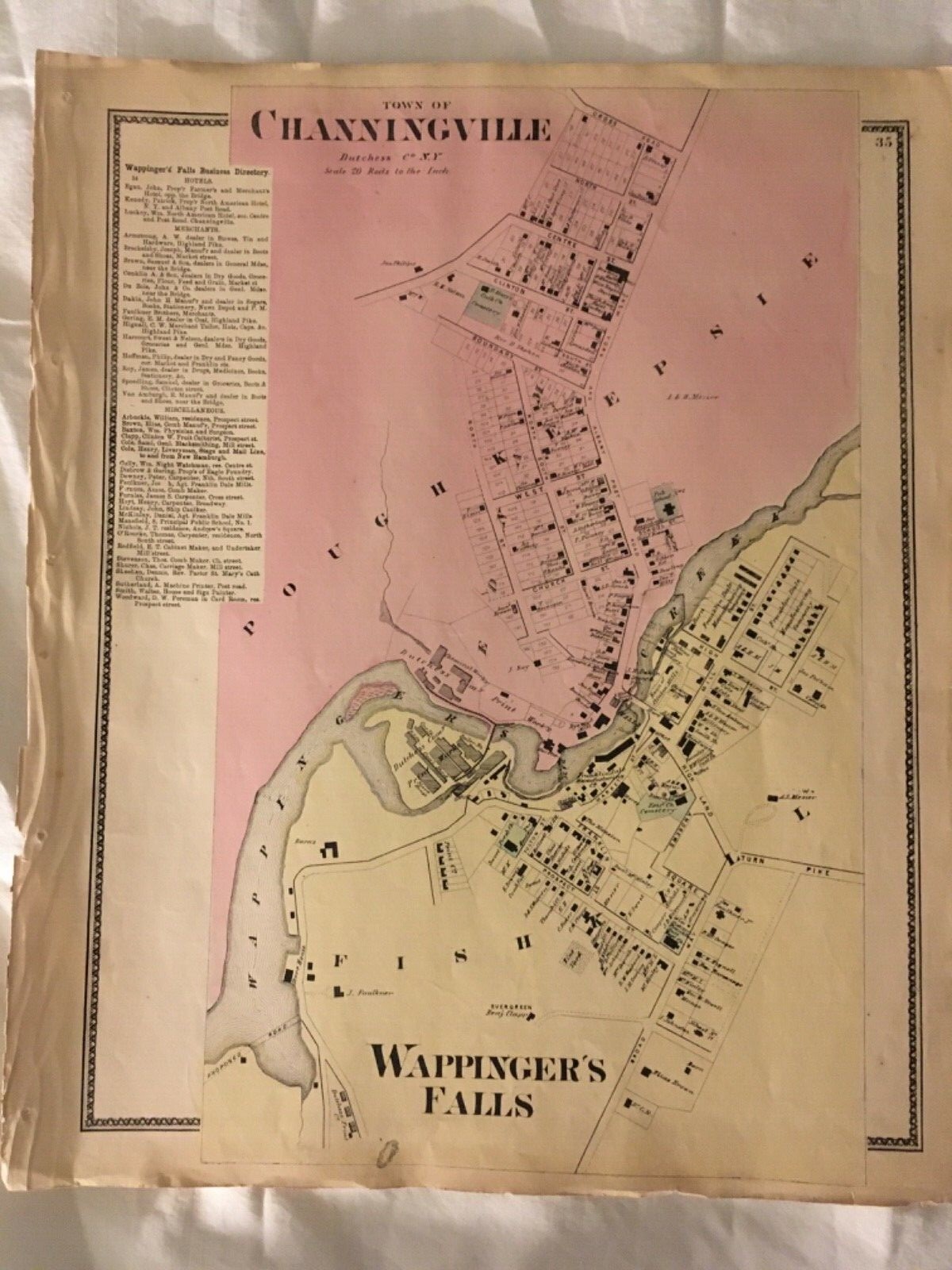 Town of Channingville and Wappingers Falls 1867 Lithograph by F.W. Beers