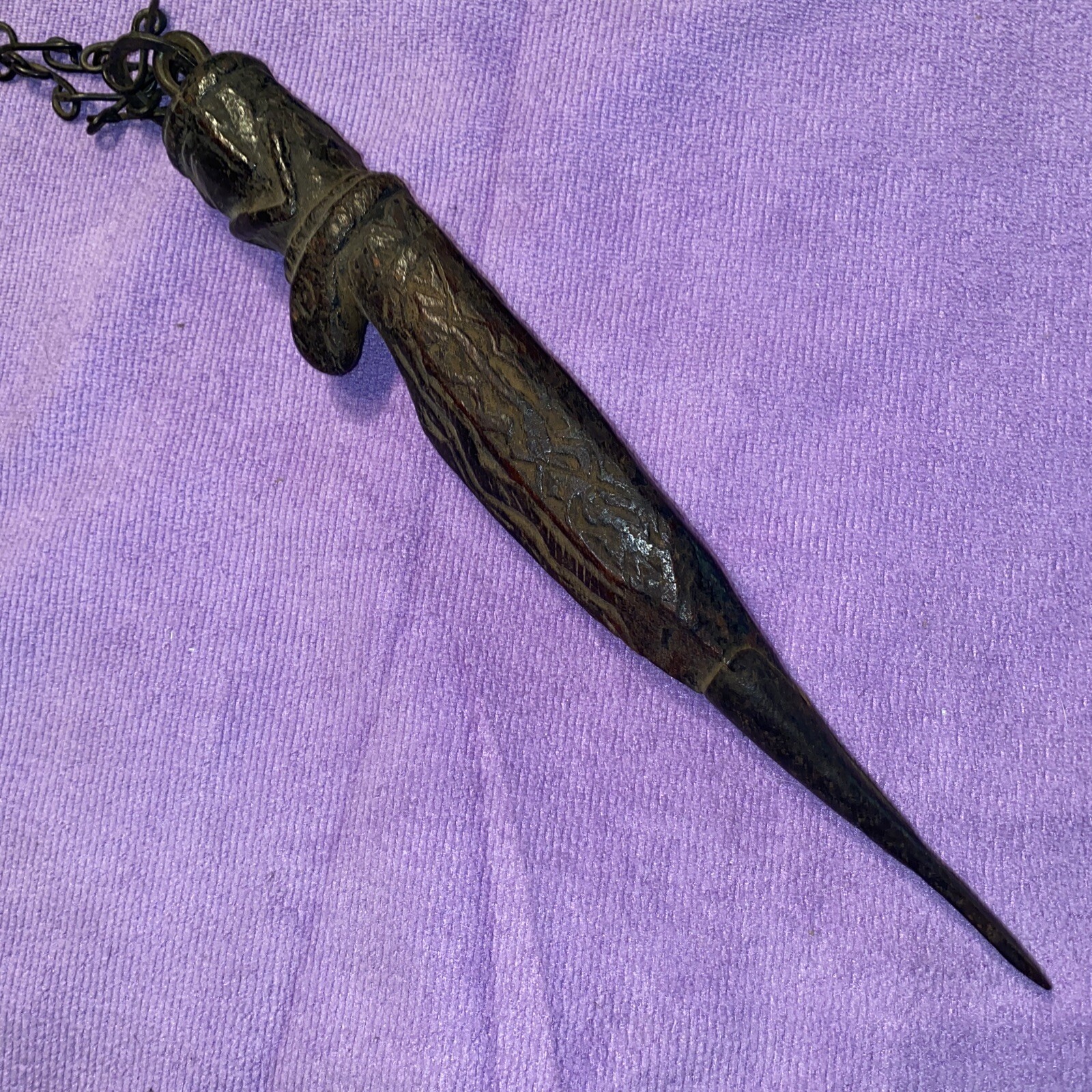 Antique Wood And Steel Tibetan Phurbu or Ritual Dagger 12 1/2” Long