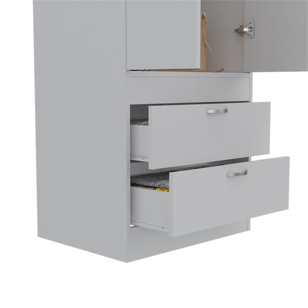 Bowery Hill 2-Drawer and 2-Door Contemporary Engineered Wood Armoire in White
