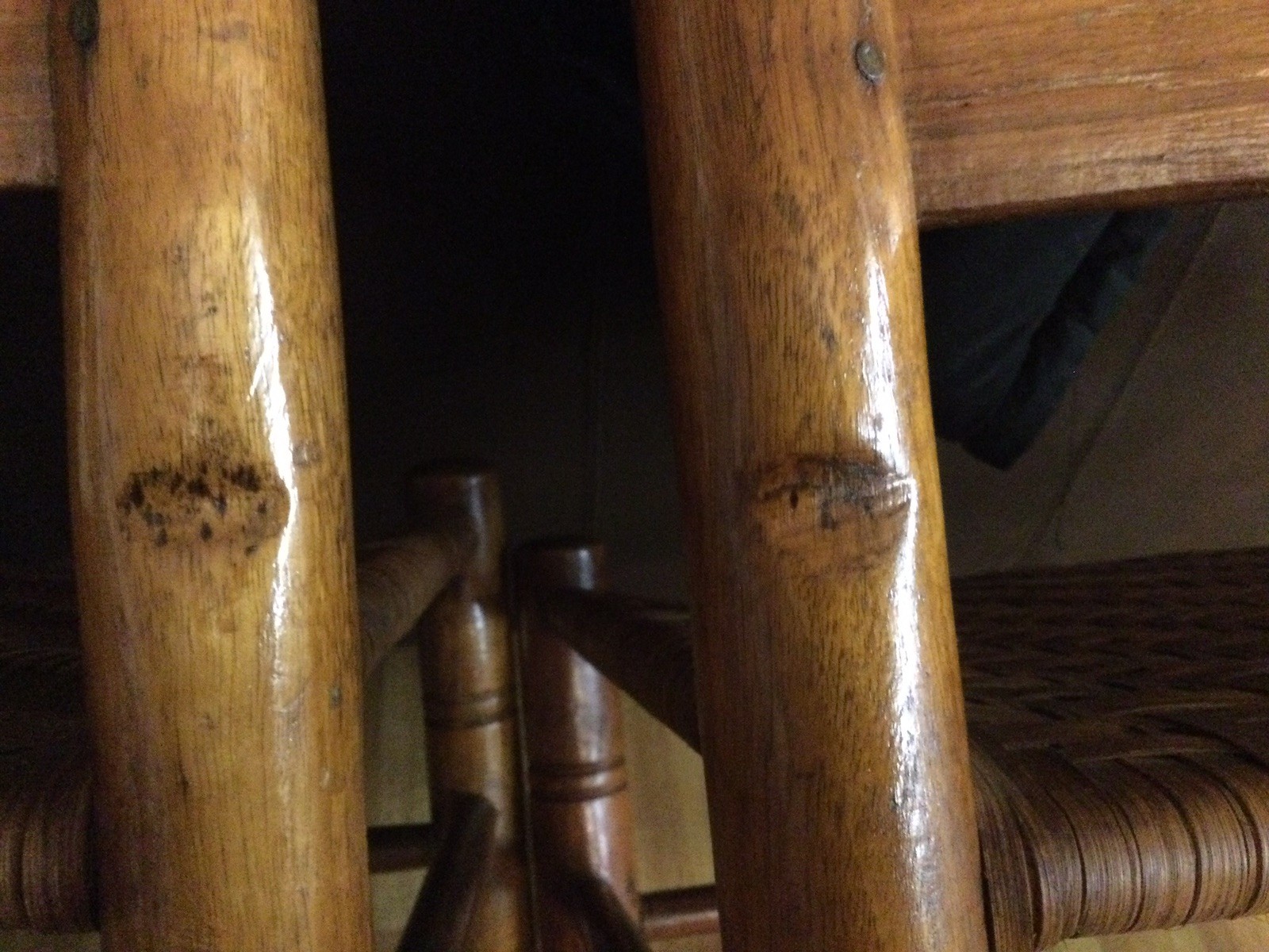 Vintage Lot Of 3 Ladder Back Chairs, Wood, Woven Rush Seats, Unbranded.
