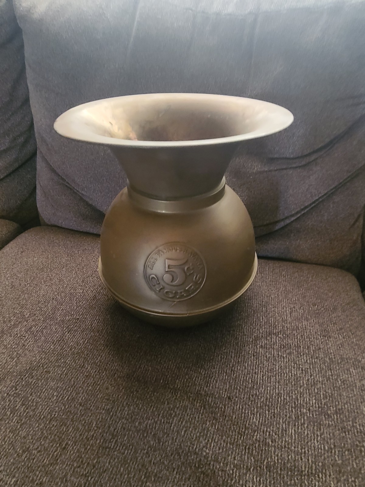 Antique Brass All Famous Havana 5 Cent Cigar Weighted Bottom Western Spittoon
