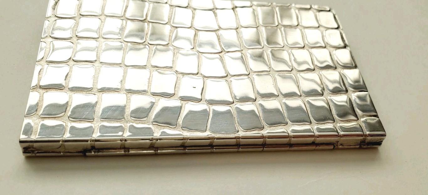 Judith Leiber Sterling SILVER Crocodile Embossed business card case 65 grams NWT