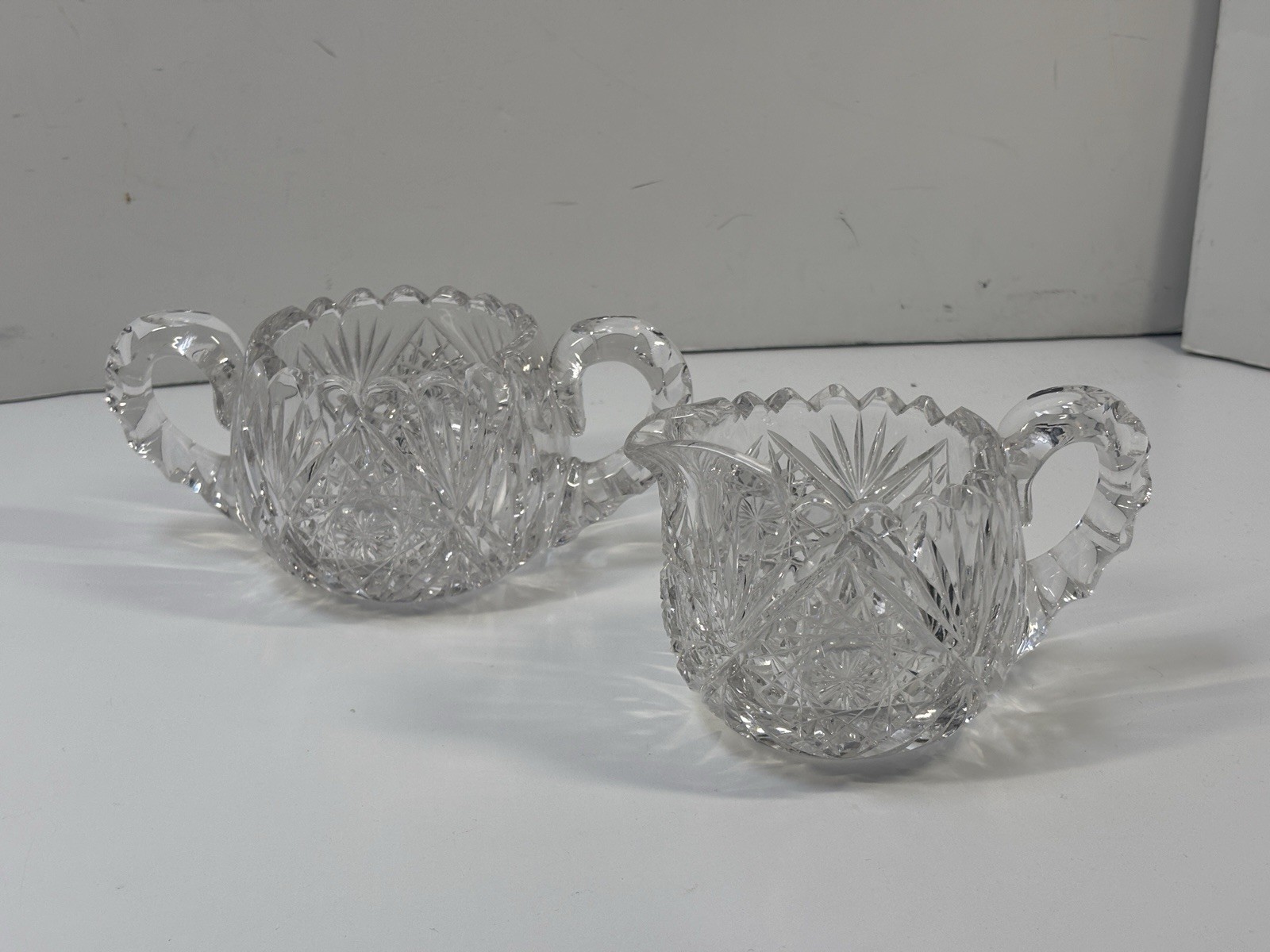 Antique American Brilliant Period Cut Crystal Creamer and Sugar Bowl Set