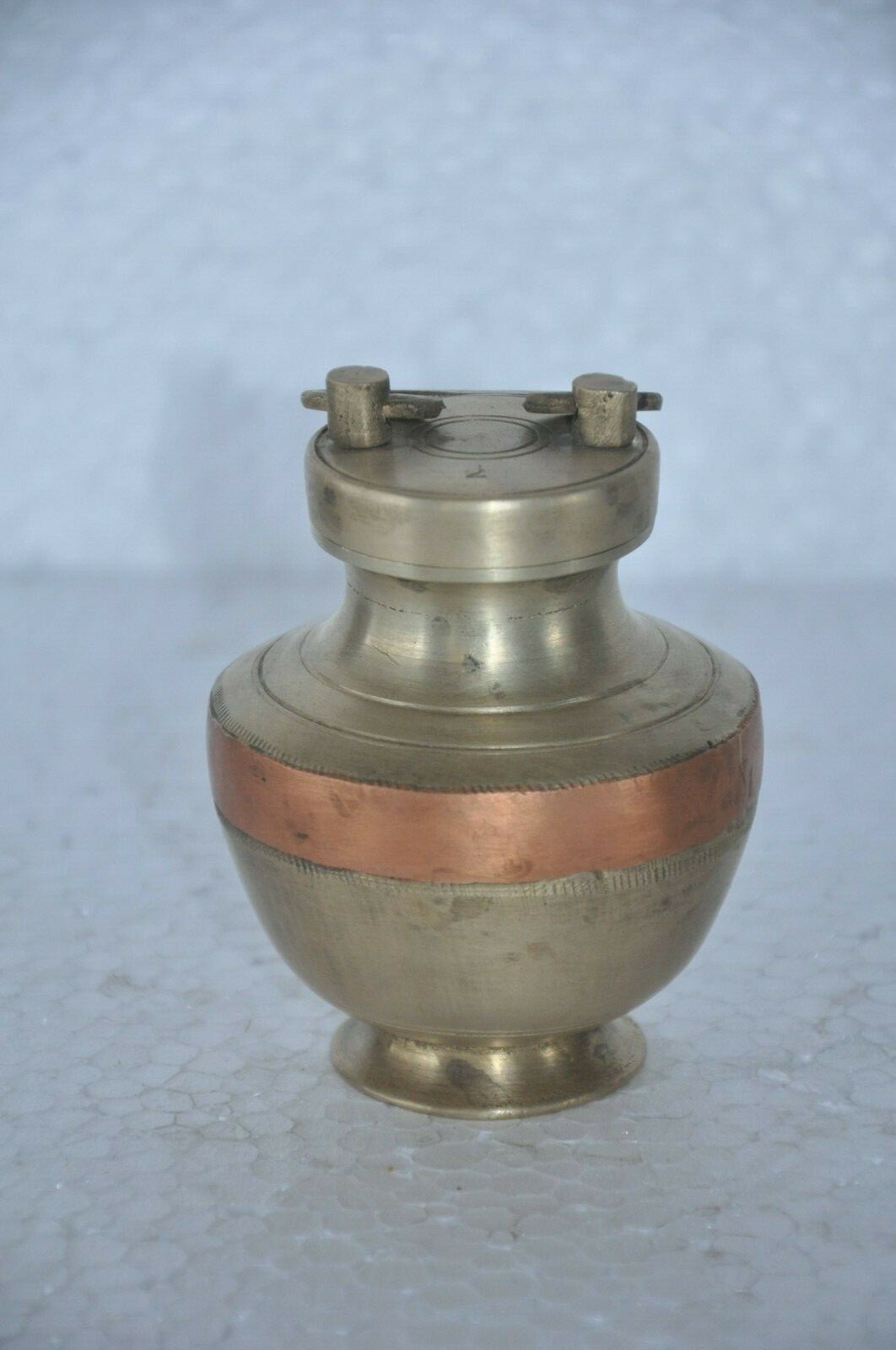 Vintage Brass & Copper Handcrafted Small Holy Water Pot, Nice Patina