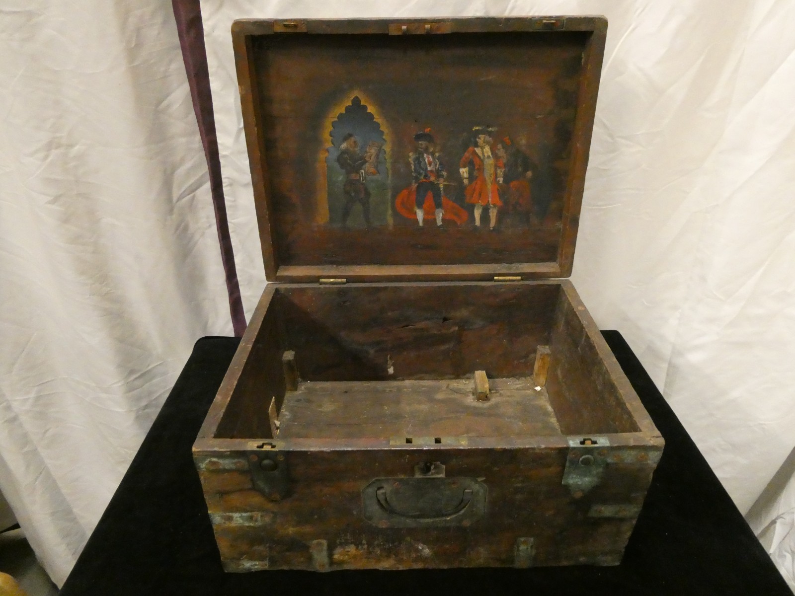 19thC Painting under Lid Hardwood Campaign Chest Box 4 RESTORATION L@@K