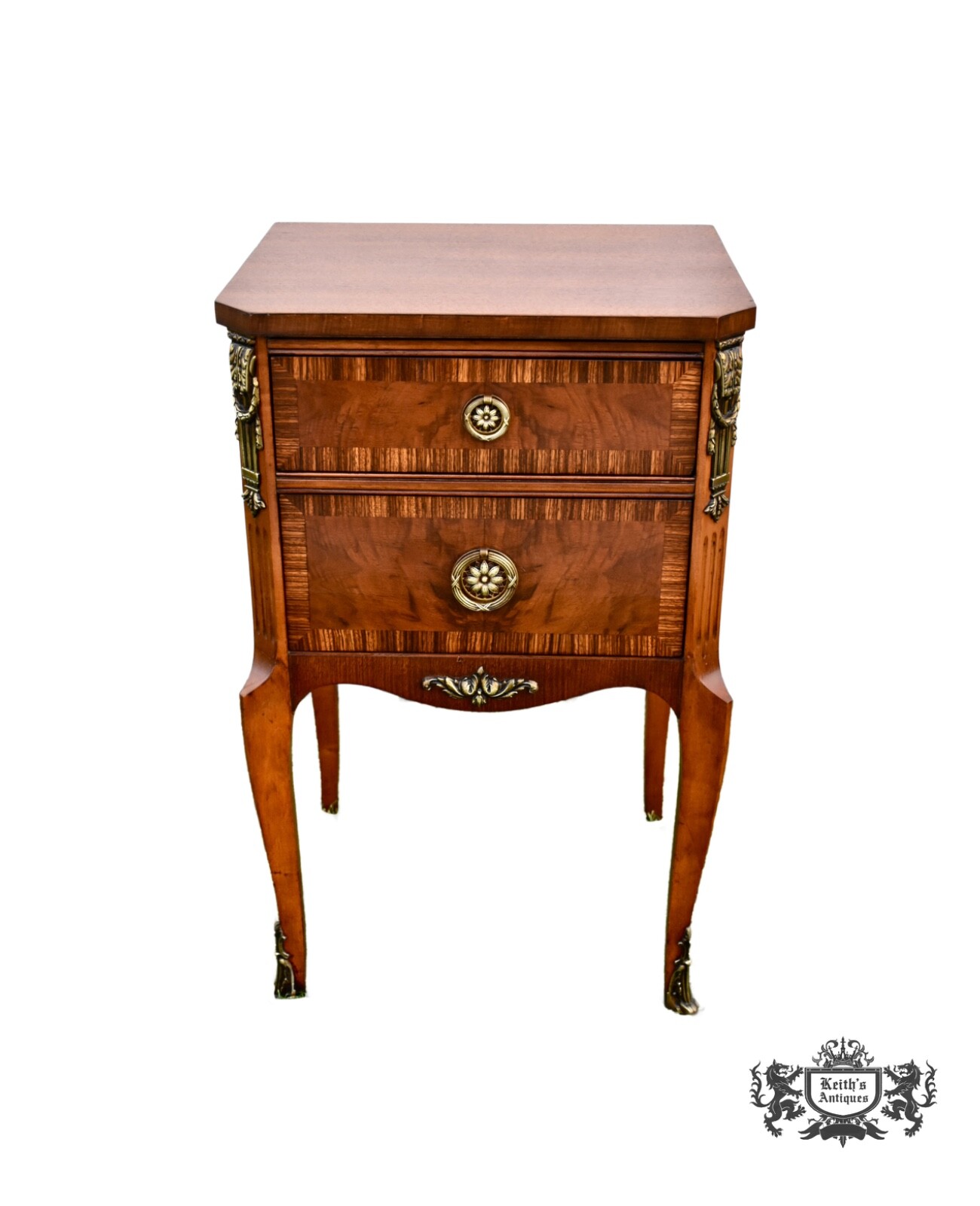 Vintage 1940s French Regency Walnut Nightstand Inlaid End Table Commode Chest