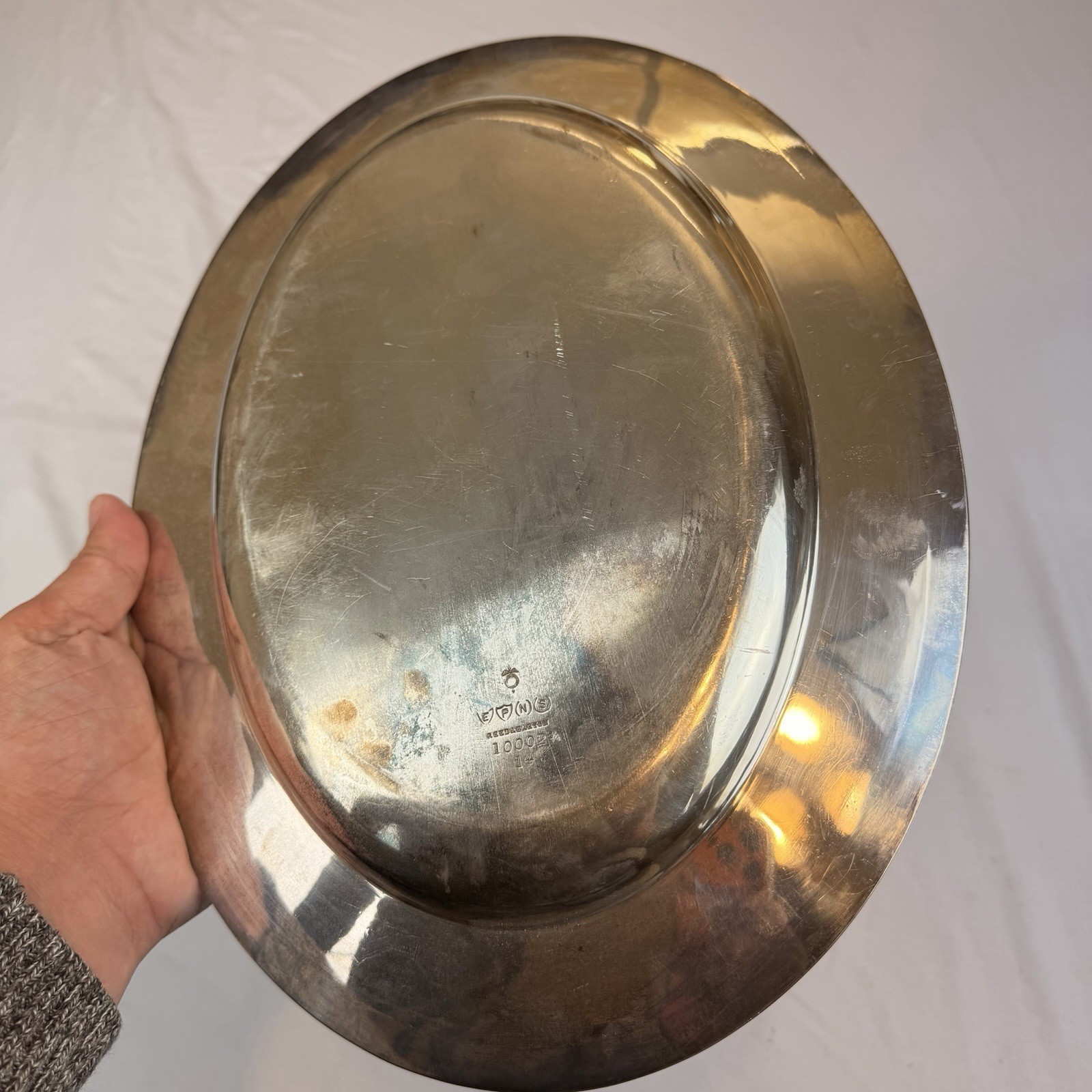 Reed & Barton Silverplate EPNS Oval Serving Platter Tray 14” Engraved Rim 10002