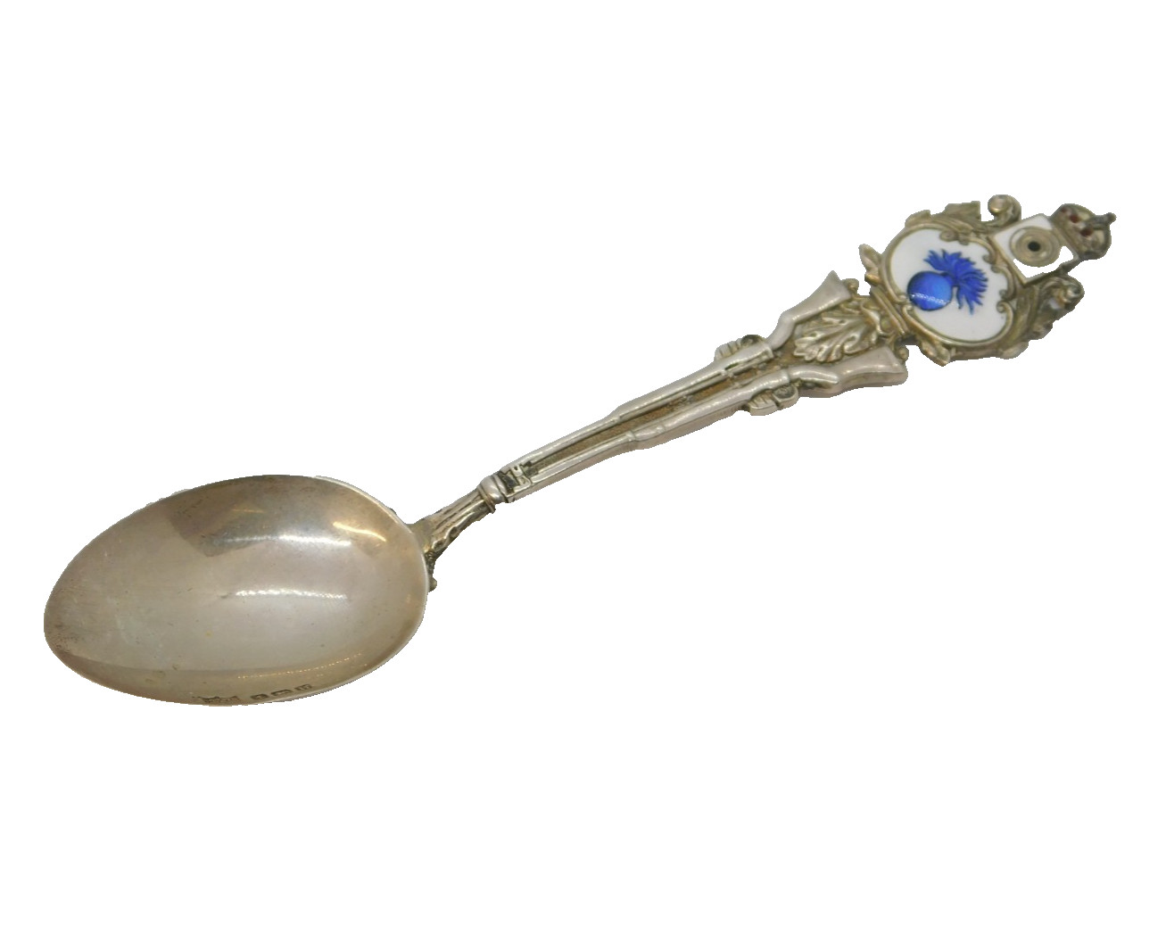 Sterling Silver Royal Artillery ‘Ubique’ Enamel Teaspoon Antique 1913 Birmingham