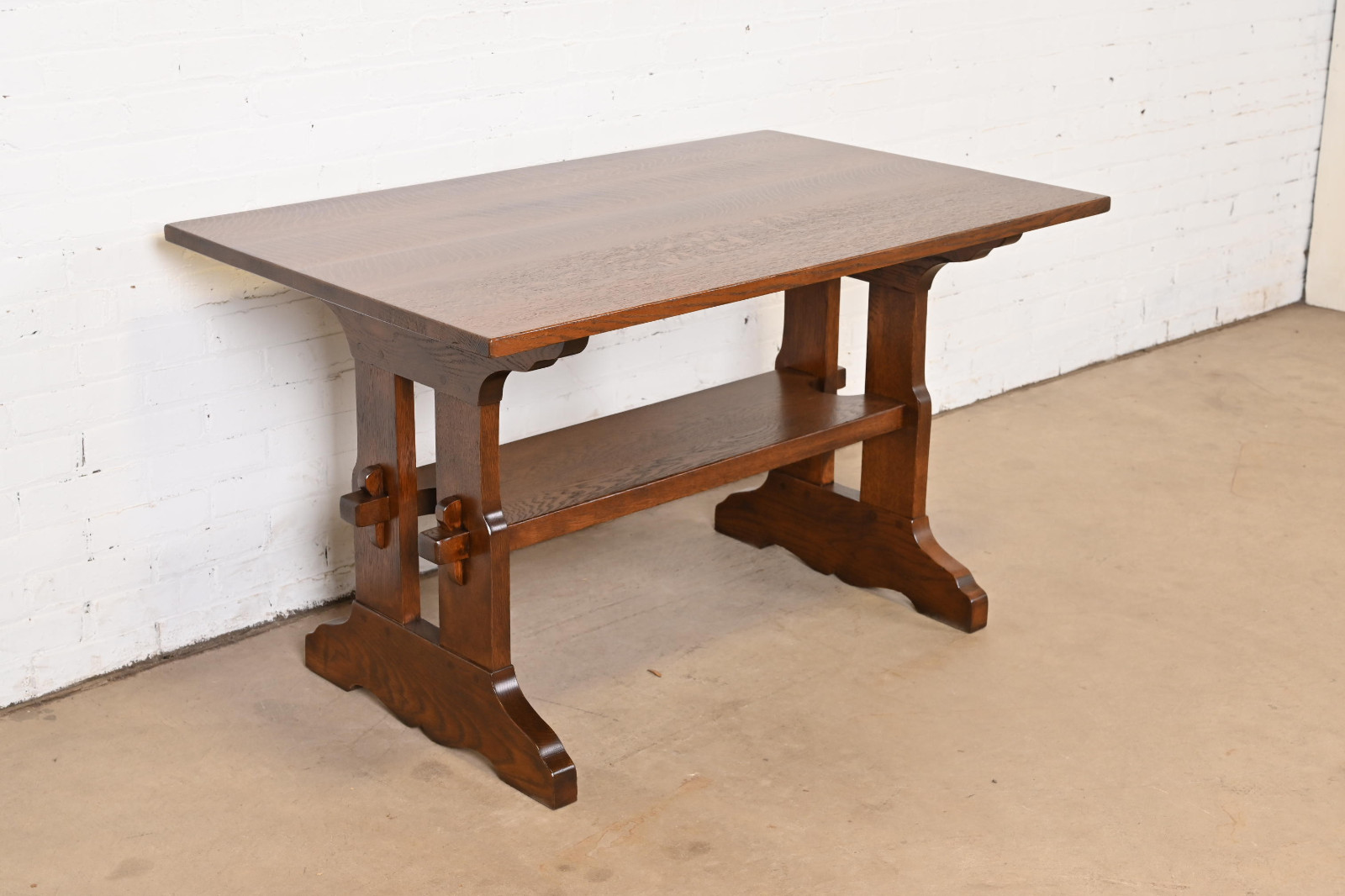 Gustav Stickley Mission Oak Arts & Crafts Trestle Library Table or Writing Desk