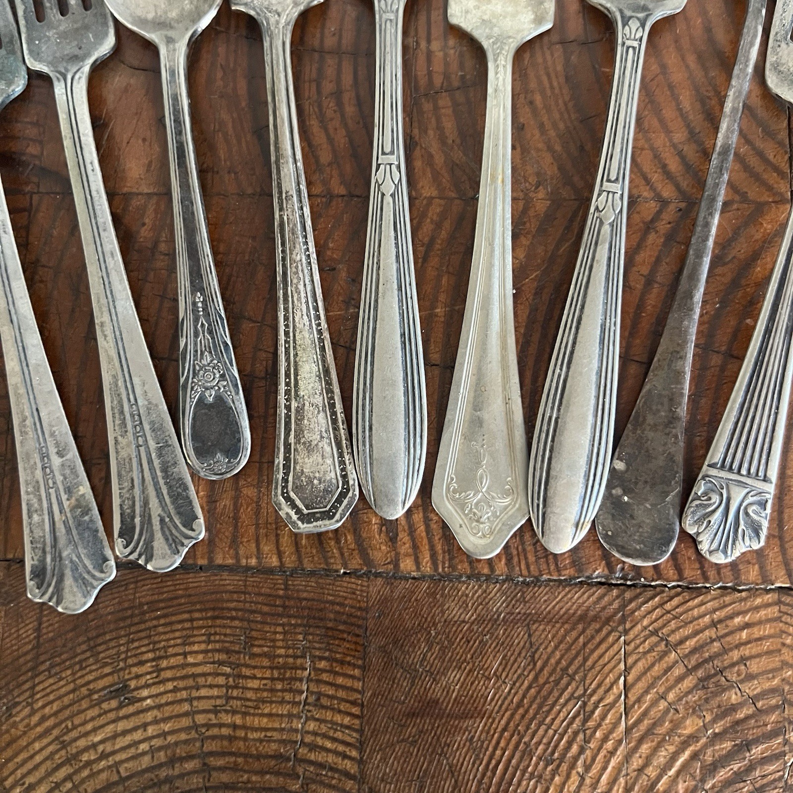 Vintage Silver-Plated Flatware Assorted Lot Spoon,& Forks Tarnished 9 Pieces