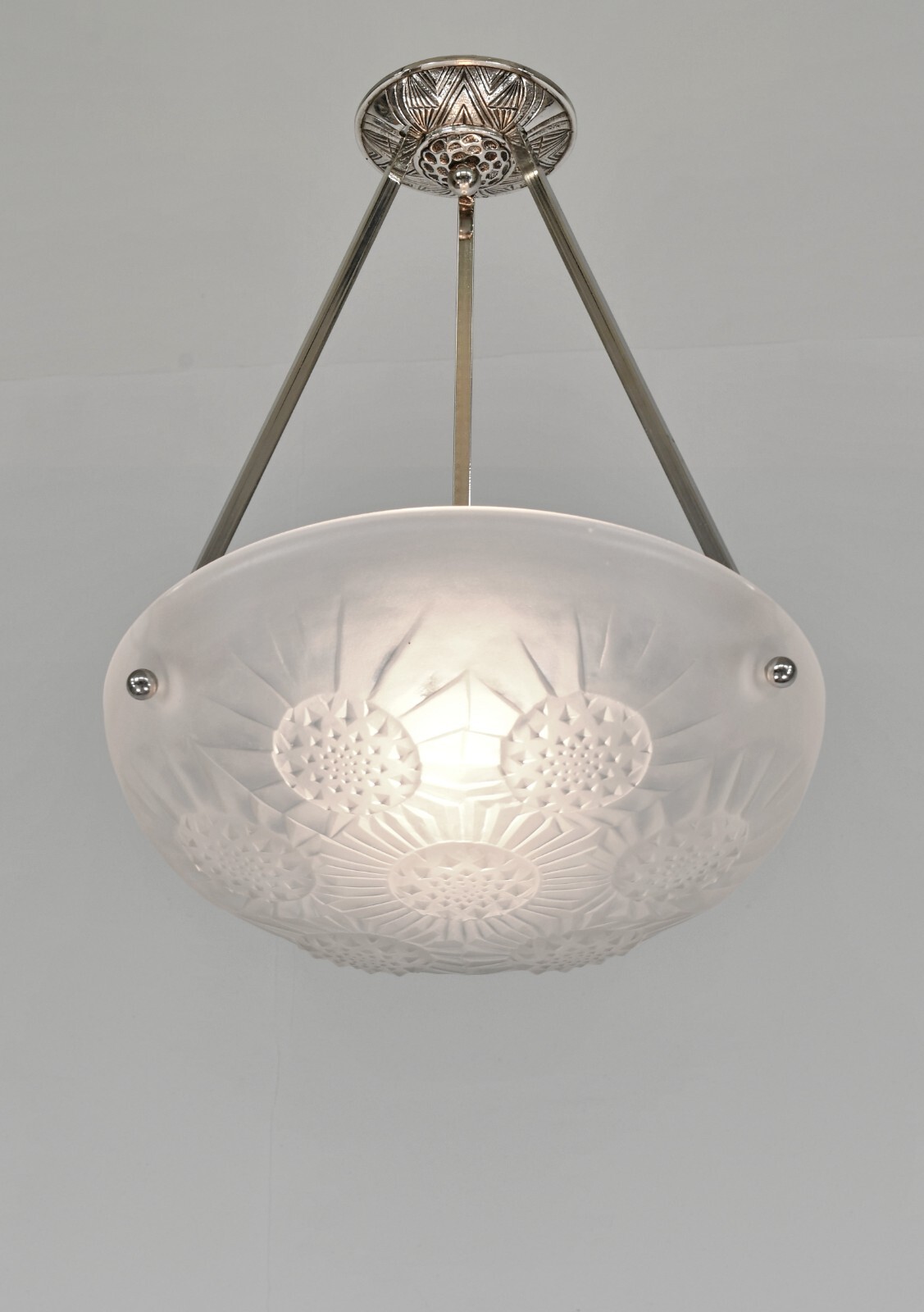A FRENCH 1930 ART DECO PENDANT CHANDELIER BY NOVERDY .. lamp muller era france