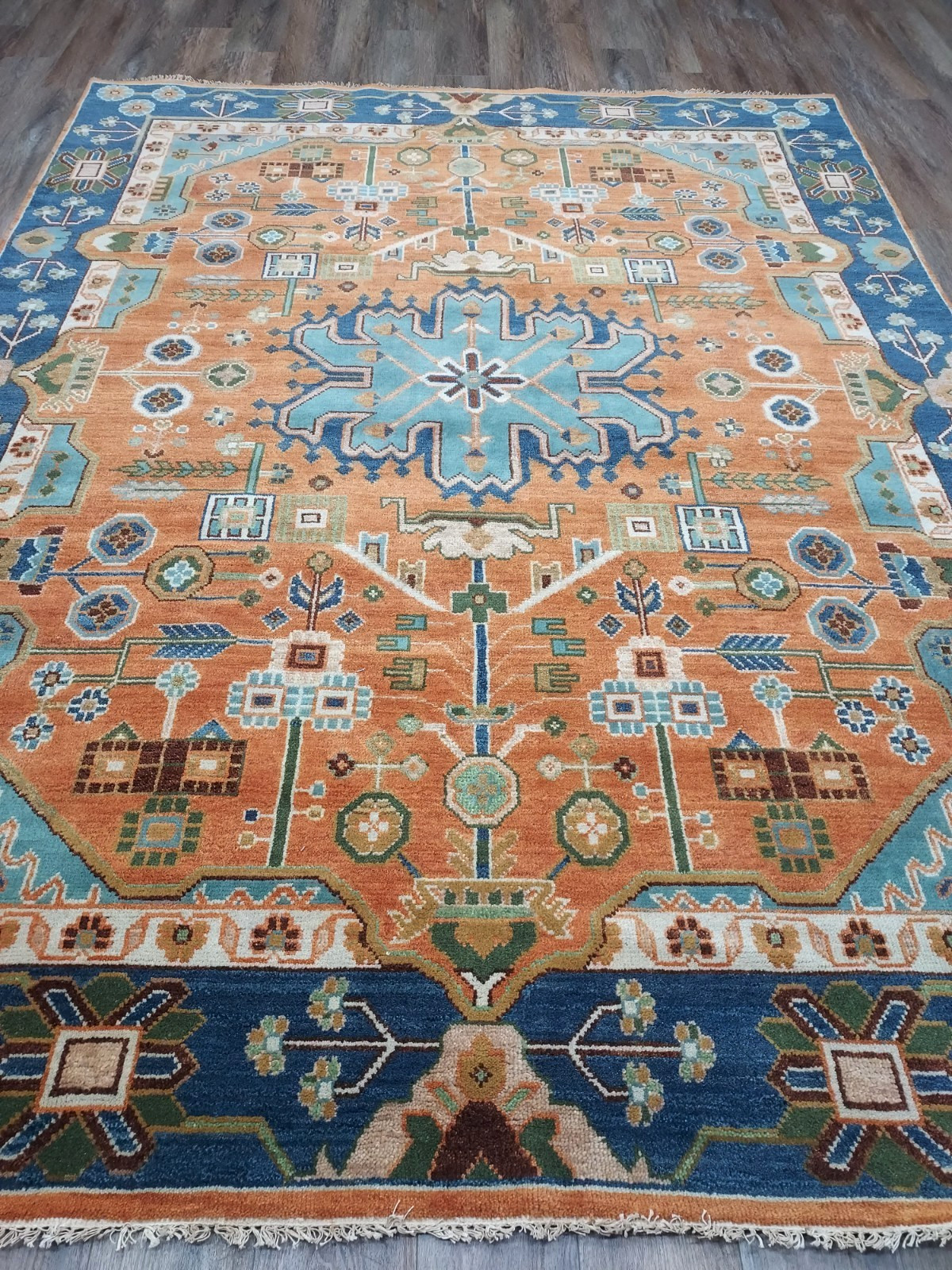 TURKISH OUSHAK RUG.MODERN MULTICOLORED AREA RUG 8×10,HANDMADE BOHEMIAN RUG