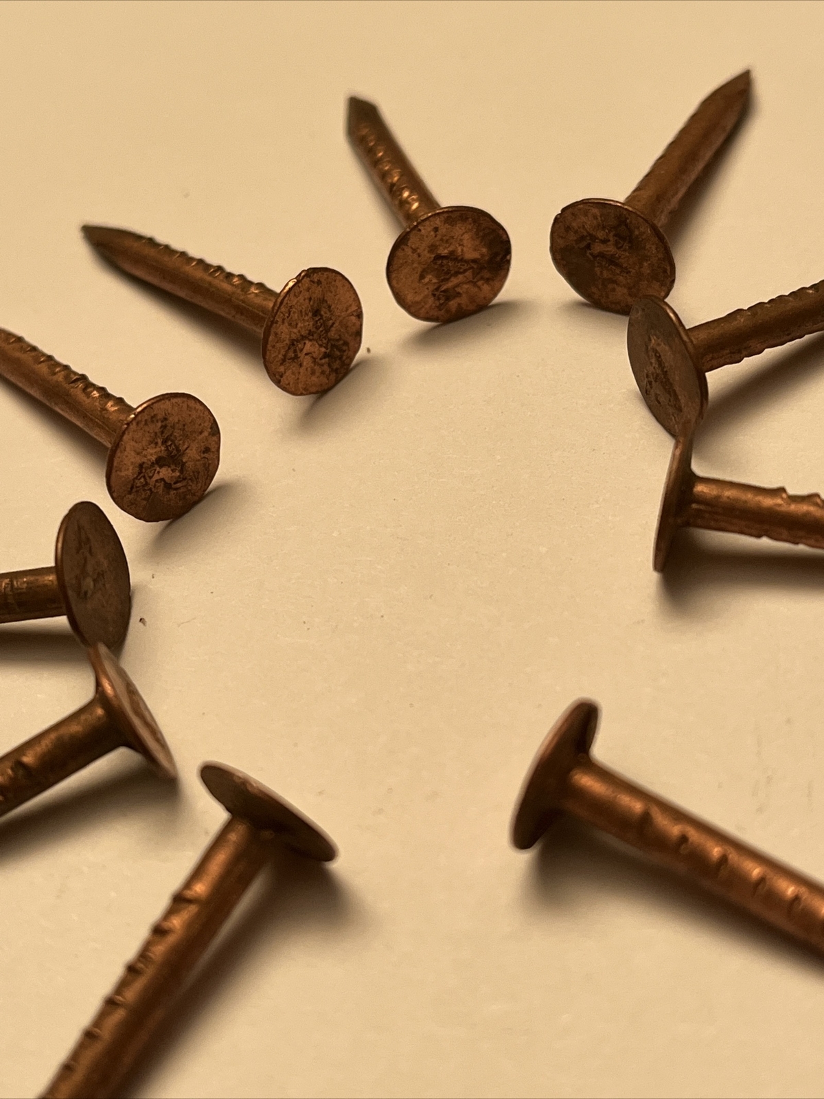 Lot Of 10 Vintage CHASE 1” One Inch Copper Nails Nail Raised Centaur W/ Bow Logo