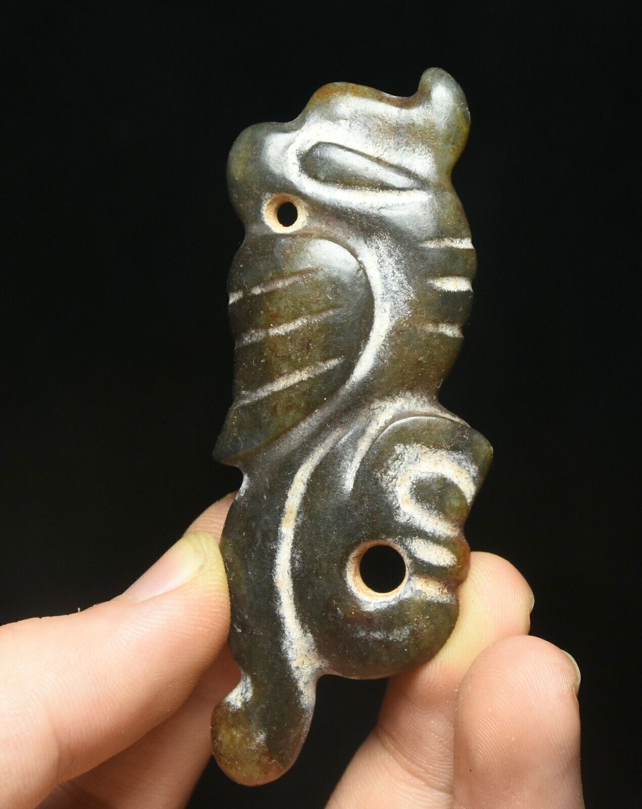 8cm China Hongshan Culture Old Jade Carved Yu Pig Dragon Fly Bird Amulet Pendant